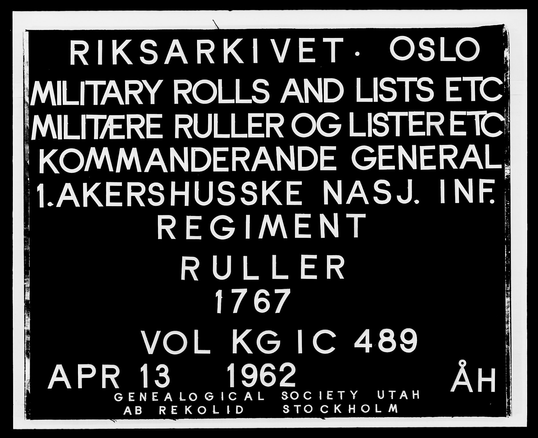 Kommanderende general (KG I) med Det norske krigsdirektorium, RA/EA-5419/E/Ea/L0489: 1. Akershusiske regiment, 1767, p. 1
