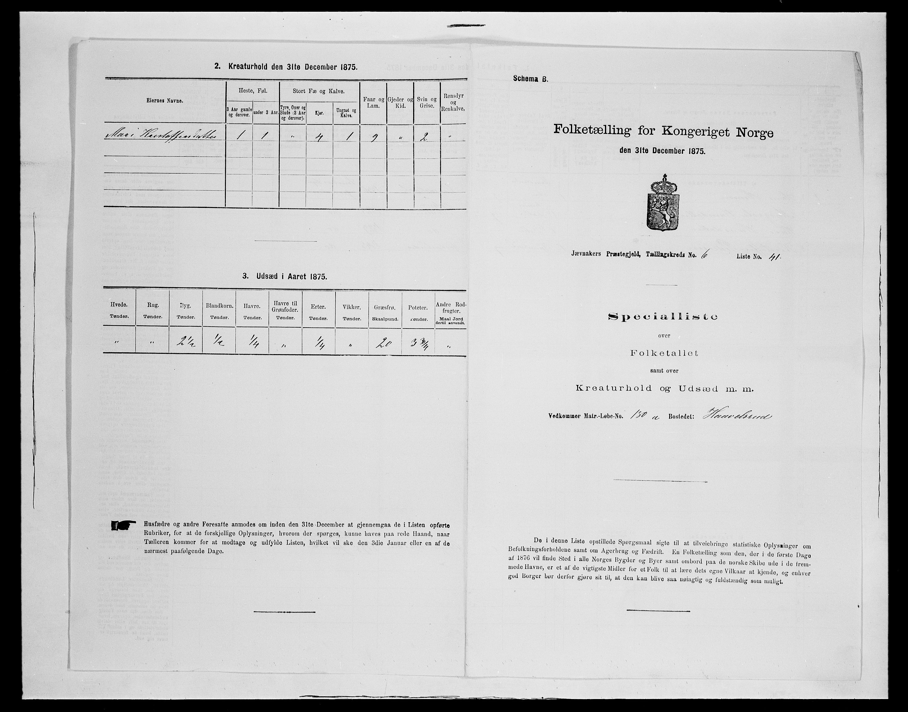 SAH, 1875 census for 0532P Jevnaker, 1875, p. 1103