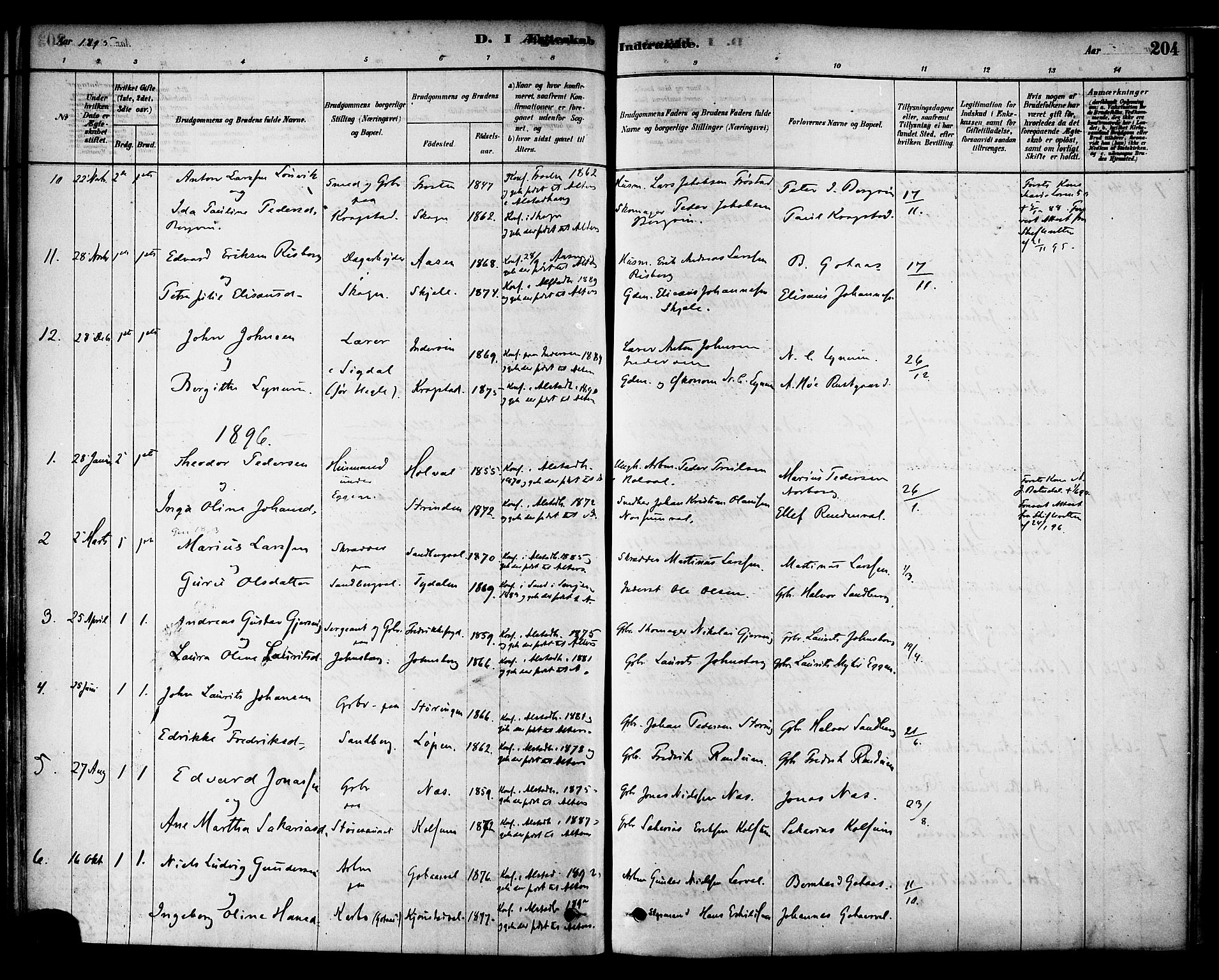 Ministerialprotokoller, klokkerbøker og fødselsregistre - Nord-Trøndelag, SAT/A-1458/717/L0159: Parish register (official) no. 717A09, 1878-1898, p. 204