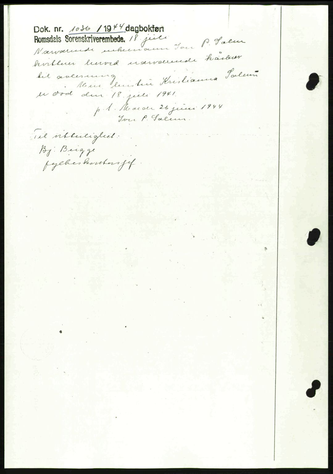 Romsdal sorenskriveri, SAT/A-4149/1/2/2C: Mortgage book no. A16, 1944-1944, Diary no: : 1036/1944