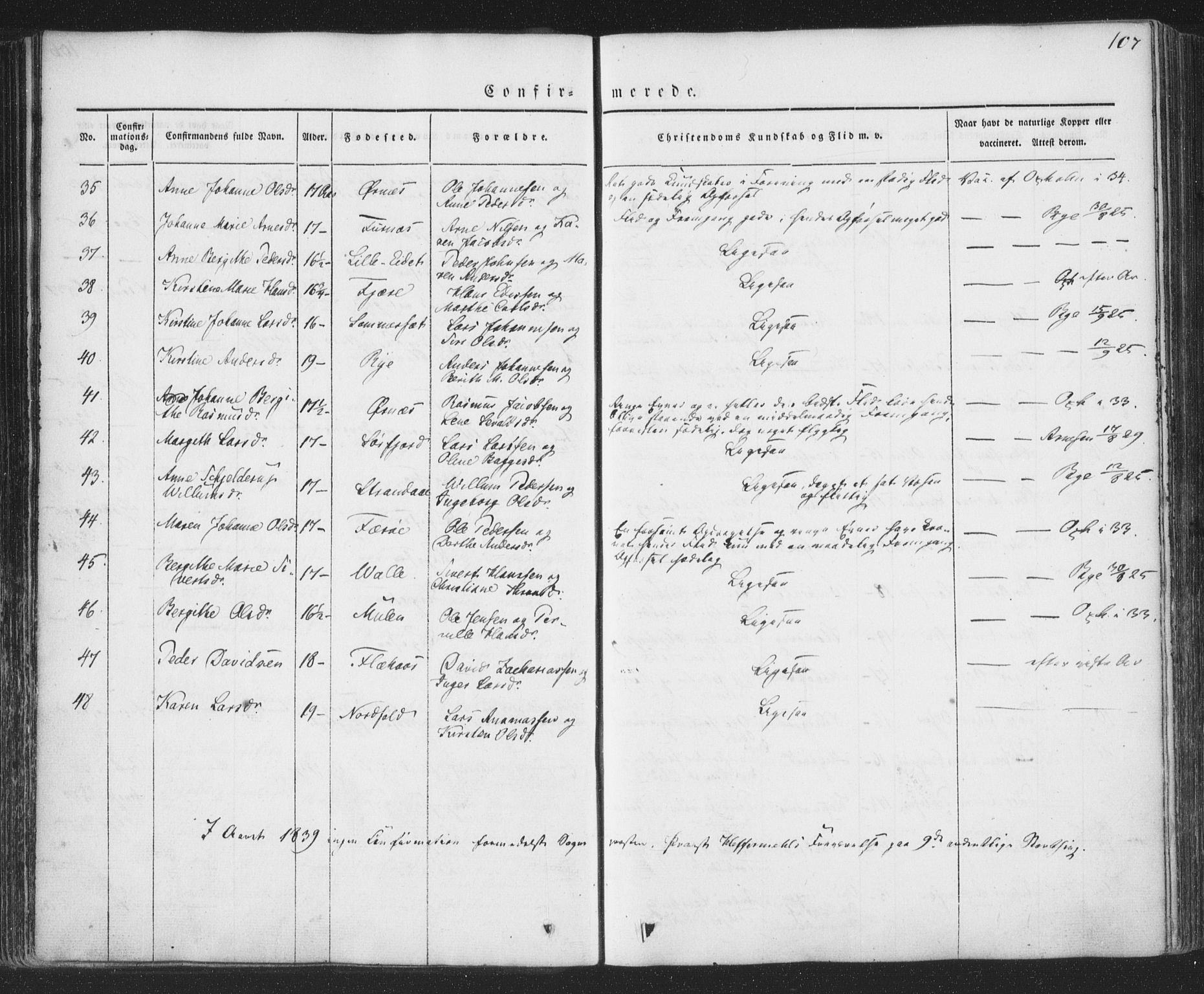 Ministerialprotokoller, klokkerbøker og fødselsregistre - Nordland, AV/SAT-A-1459/853/L0769: Parish register (official) no. 853A08, 1836-1856, p. 107