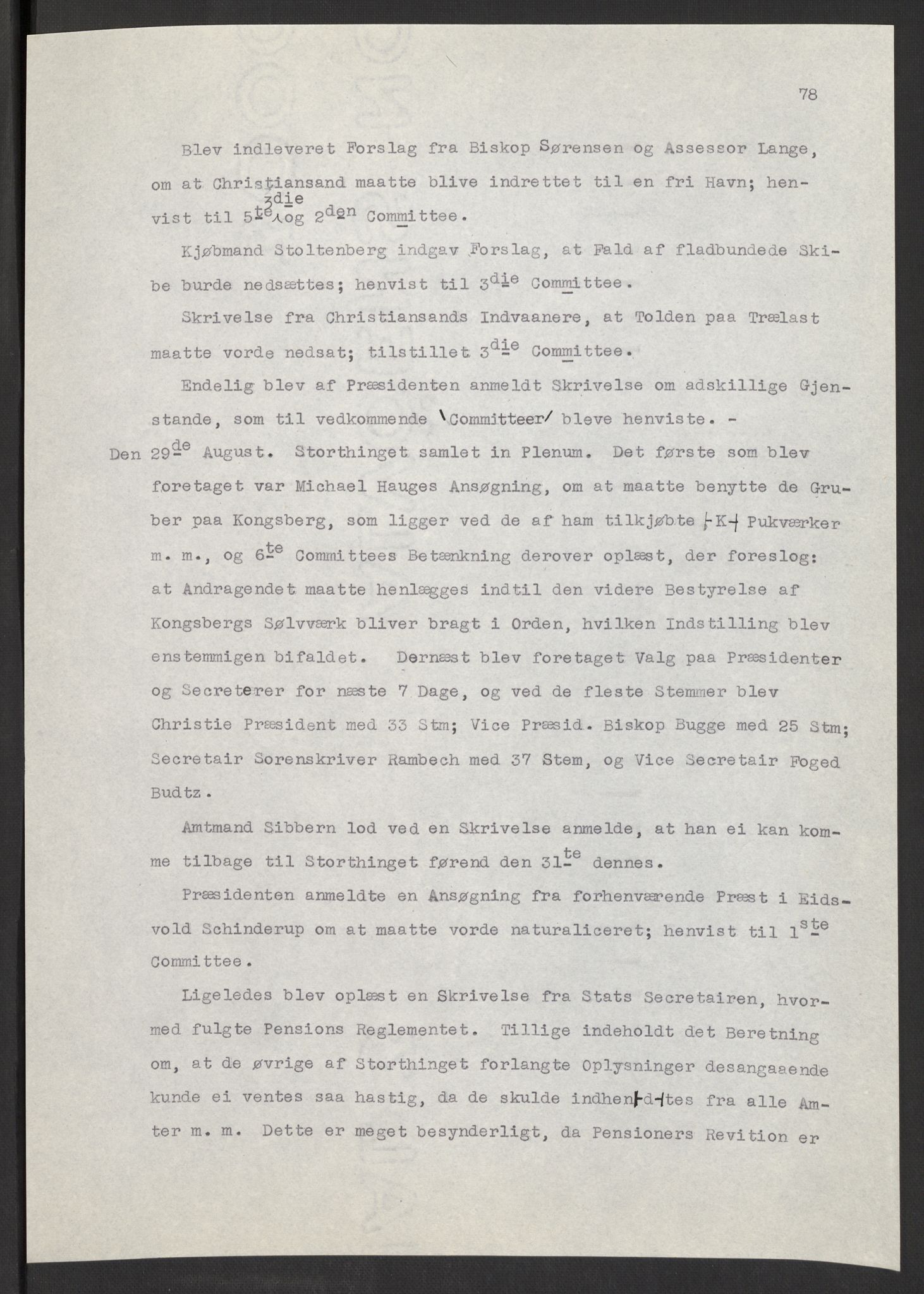 Manuskriptsamlingen, AV/RA-EA-3667/F/L0197: Wetlesen, Hans Jørgen (stortingsmann, ingeniørkaptein); Referat fra Stortinget 1815-1816, 1815-1816, p. 78