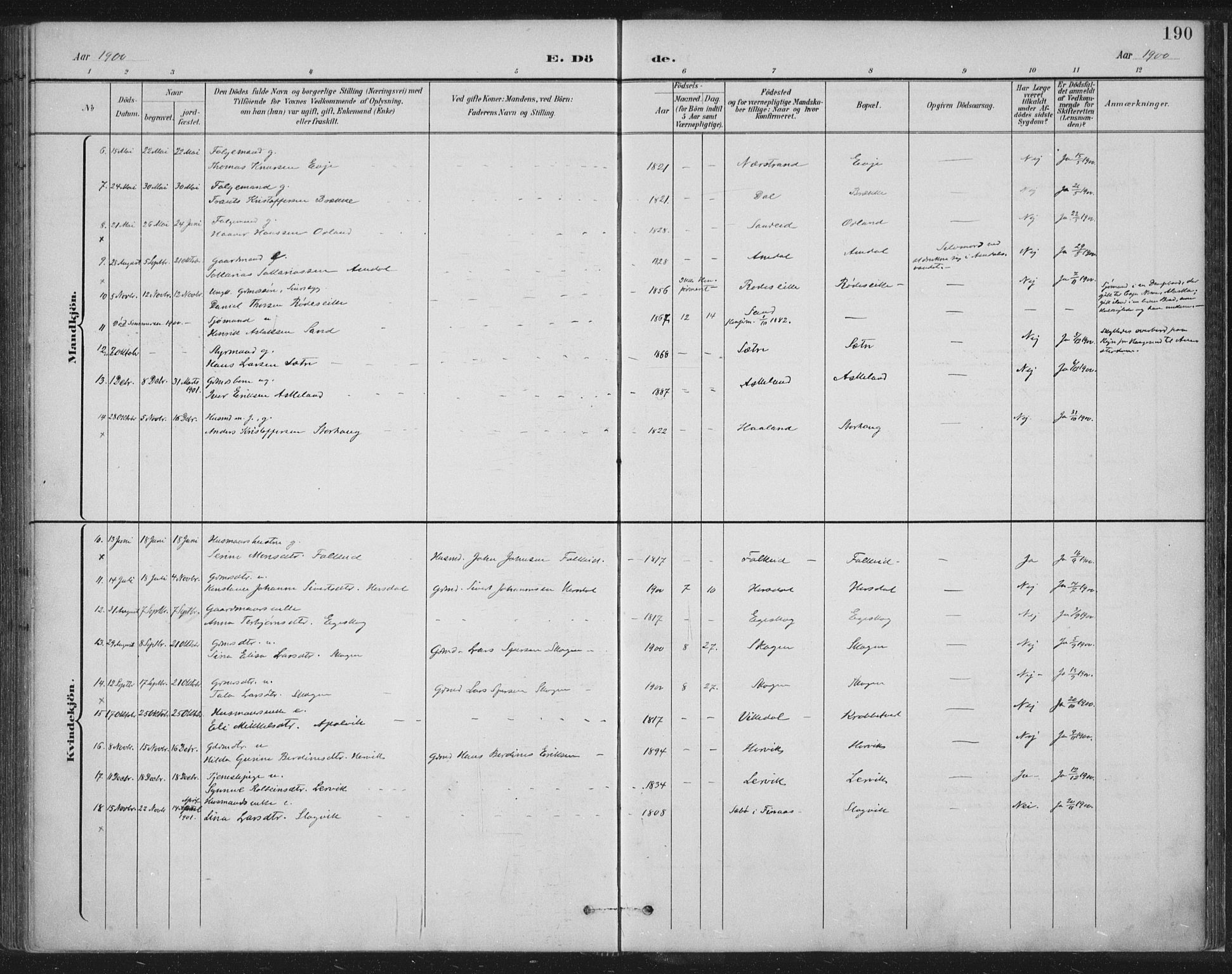 Tysvær sokneprestkontor, AV/SAST-A -101864/H/Ha/Haa/L0008: Parish register (official) no. A 8, 1897-1918, p. 190