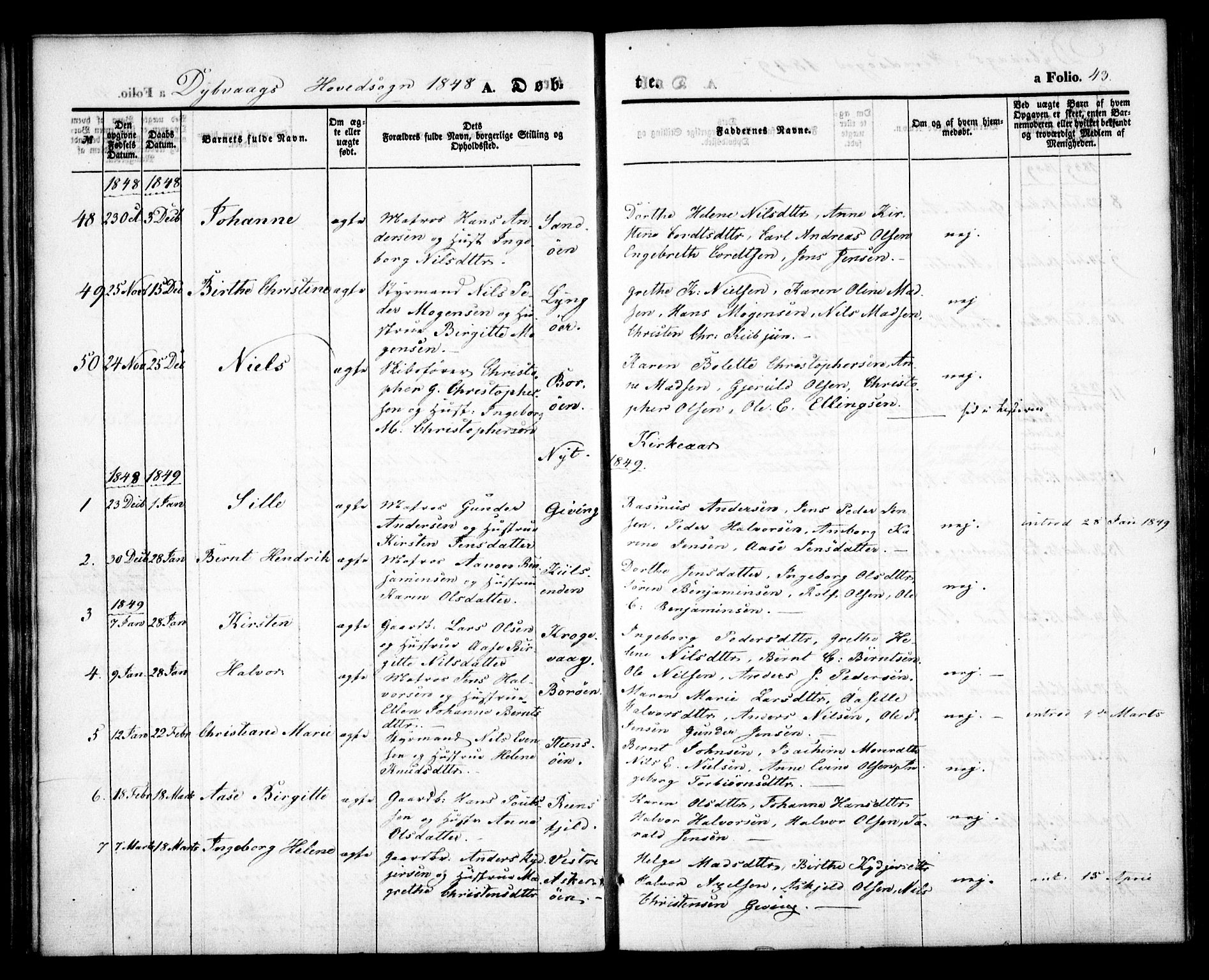 Dypvåg sokneprestkontor, AV/SAK-1111-0007/F/Fa/Faa/L0005: Parish register (official) no. A 5, 1841-1854, p. 43