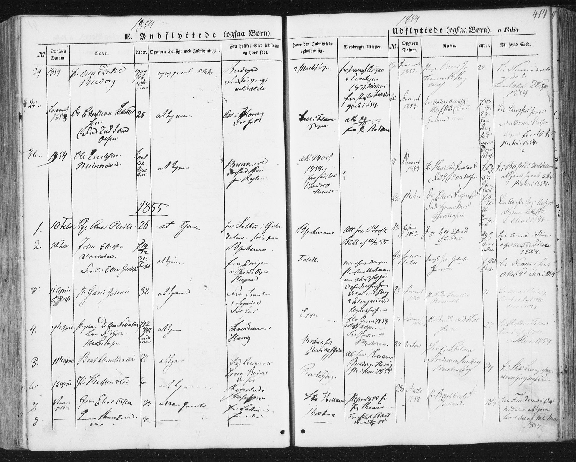 Ministerialprotokoller, klokkerbøker og fødselsregistre - Sør-Trøndelag, SAT/A-1456/691/L1076: Parish register (official) no. 691A08, 1852-1861, p. 414