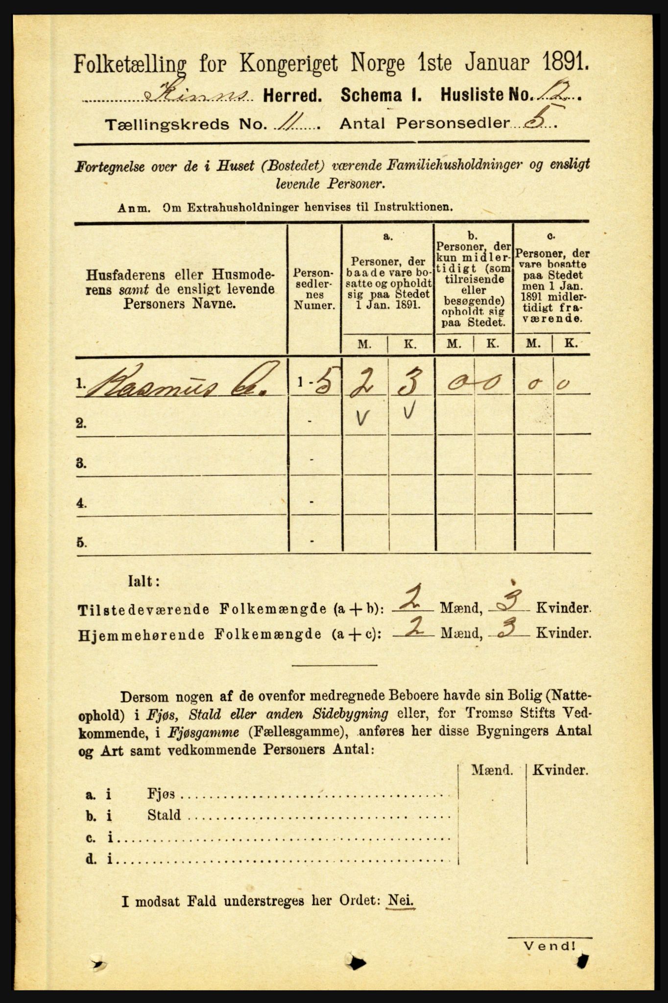 RA, 1891 census for 1437 Kinn, 1891, p. 3999