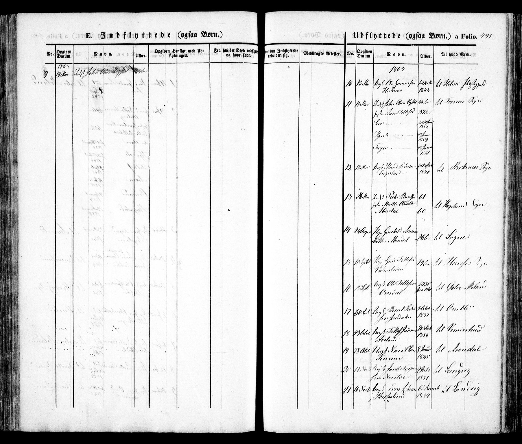 Evje sokneprestkontor, AV/SAK-1111-0008/F/Fa/Faa/L0005: Parish register (official) no. A 5, 1843-1865, p. 441