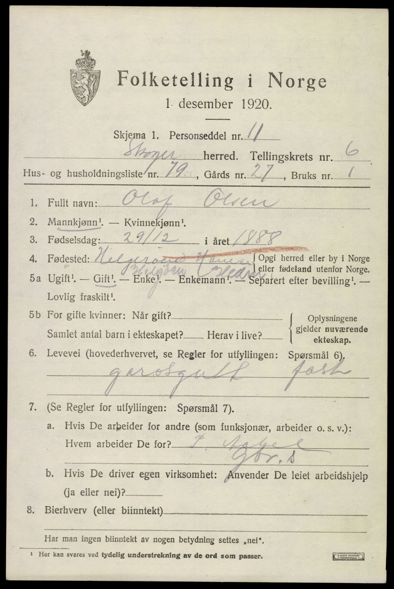 SAKO, 1920 census for Skoger, 1920, p. 14579