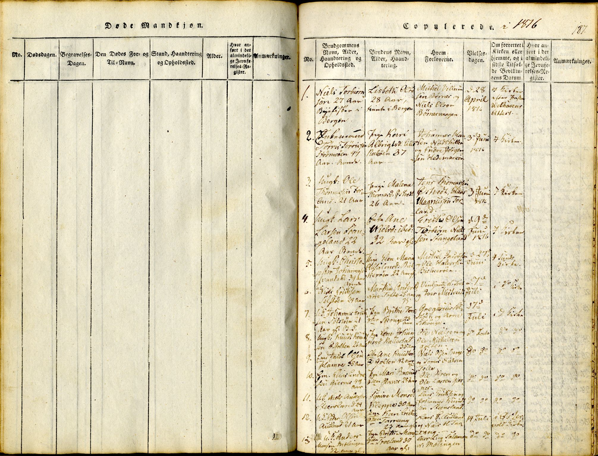 Sund sokneprestembete, AV/SAB-A-99930: Parish register (official) no. A 11, 1814-1825, p. 187