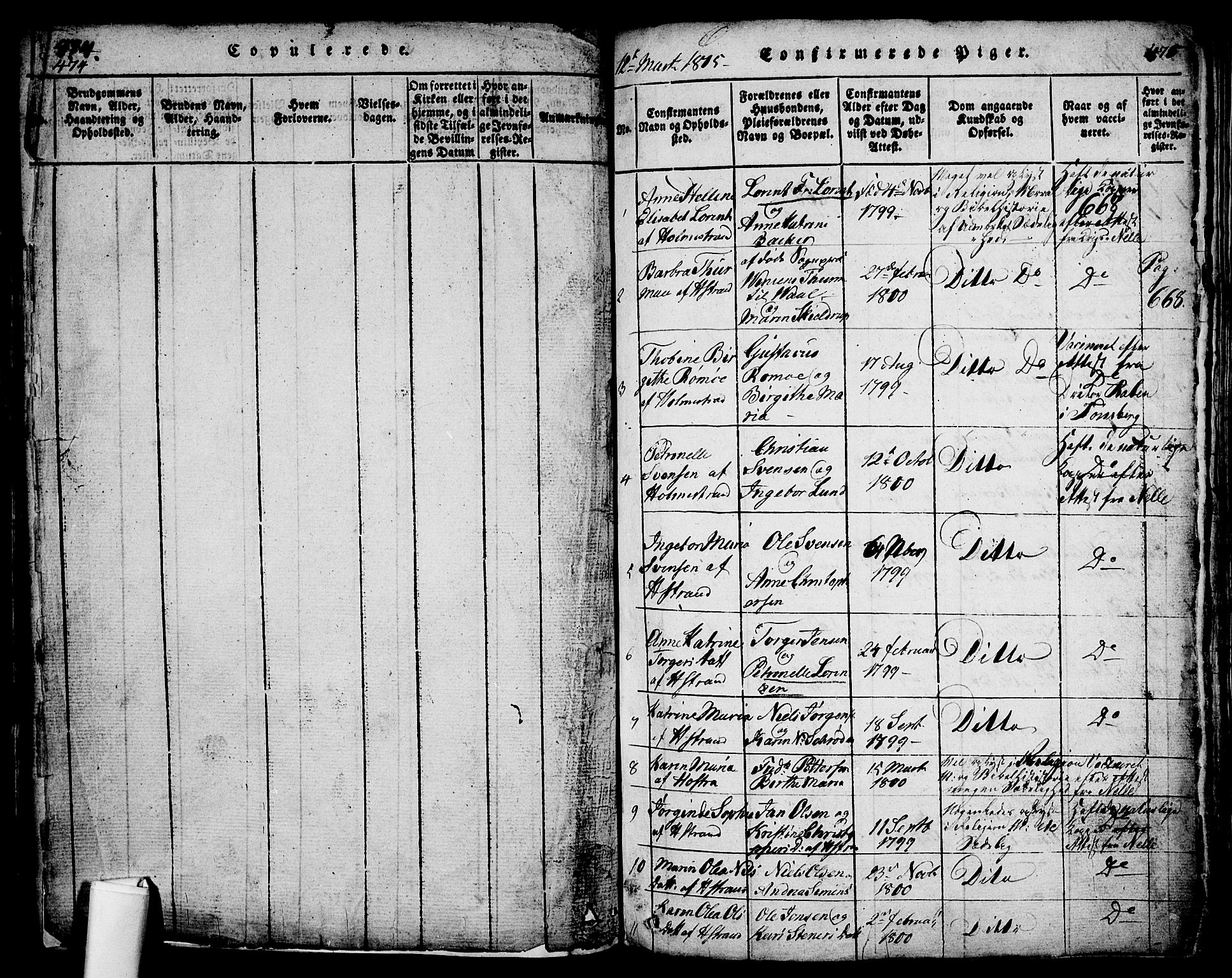 Holmestrand kirkebøker, AV/SAKO-A-346/G/Ga/L0001: Parish register (copy) no. 1, 1814-1848, p. 474-475