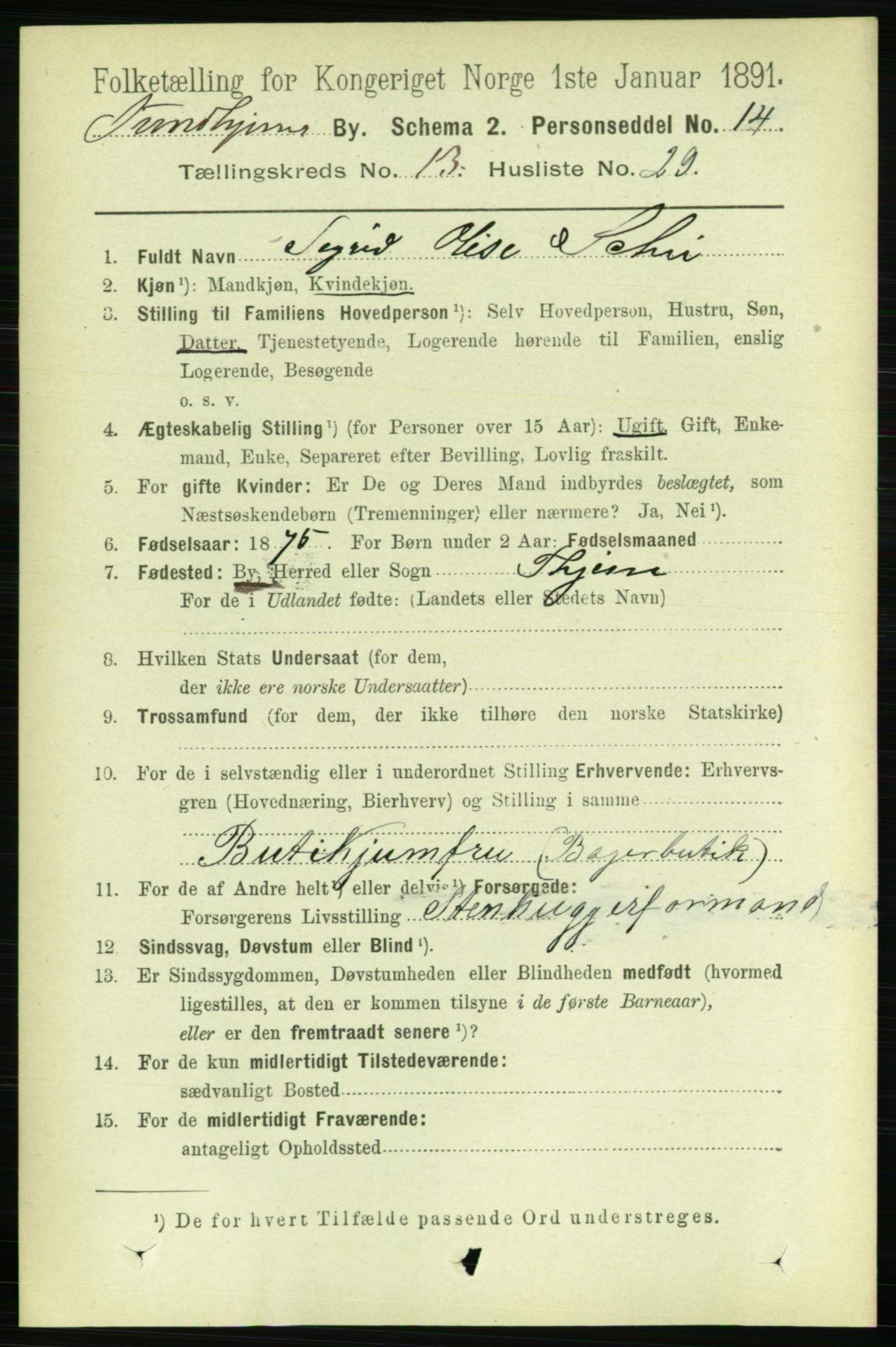 RA, 1891 census for 1601 Trondheim, 1891, p. 10540