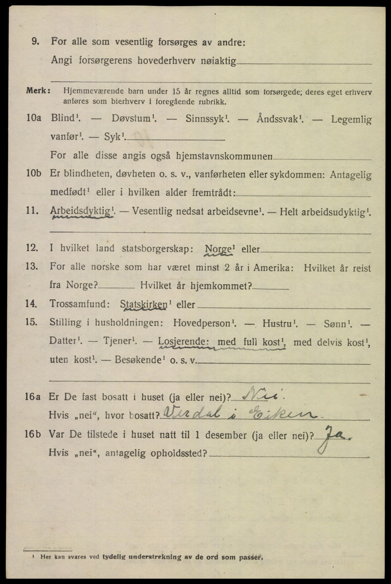 SAK, 1920 census for Grindheim, 1920, p. 888