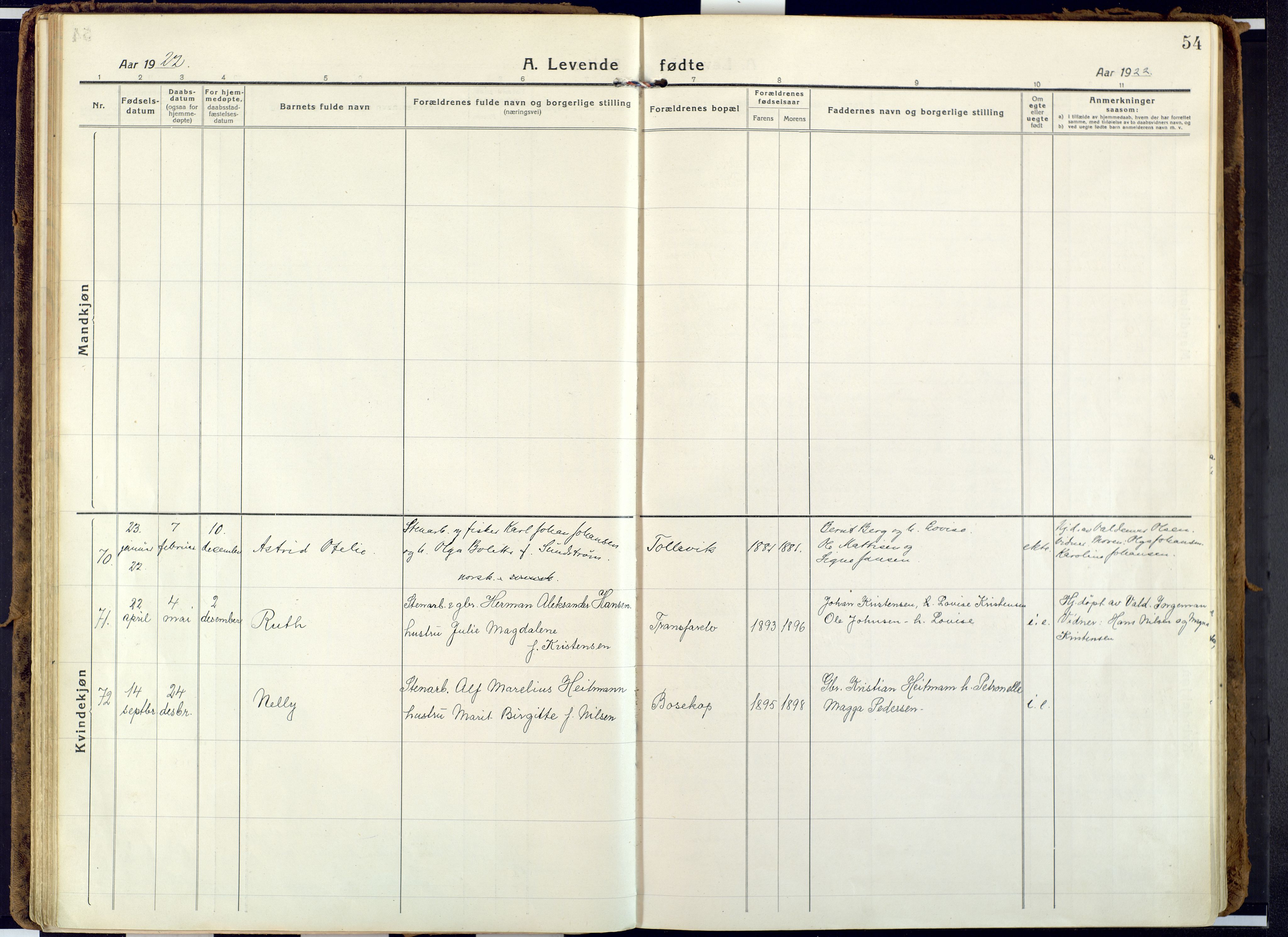 Alta sokneprestkontor, SATØ/S-1338/H/Ha: Parish register (official) no. 6, 1918-1931, p. 54