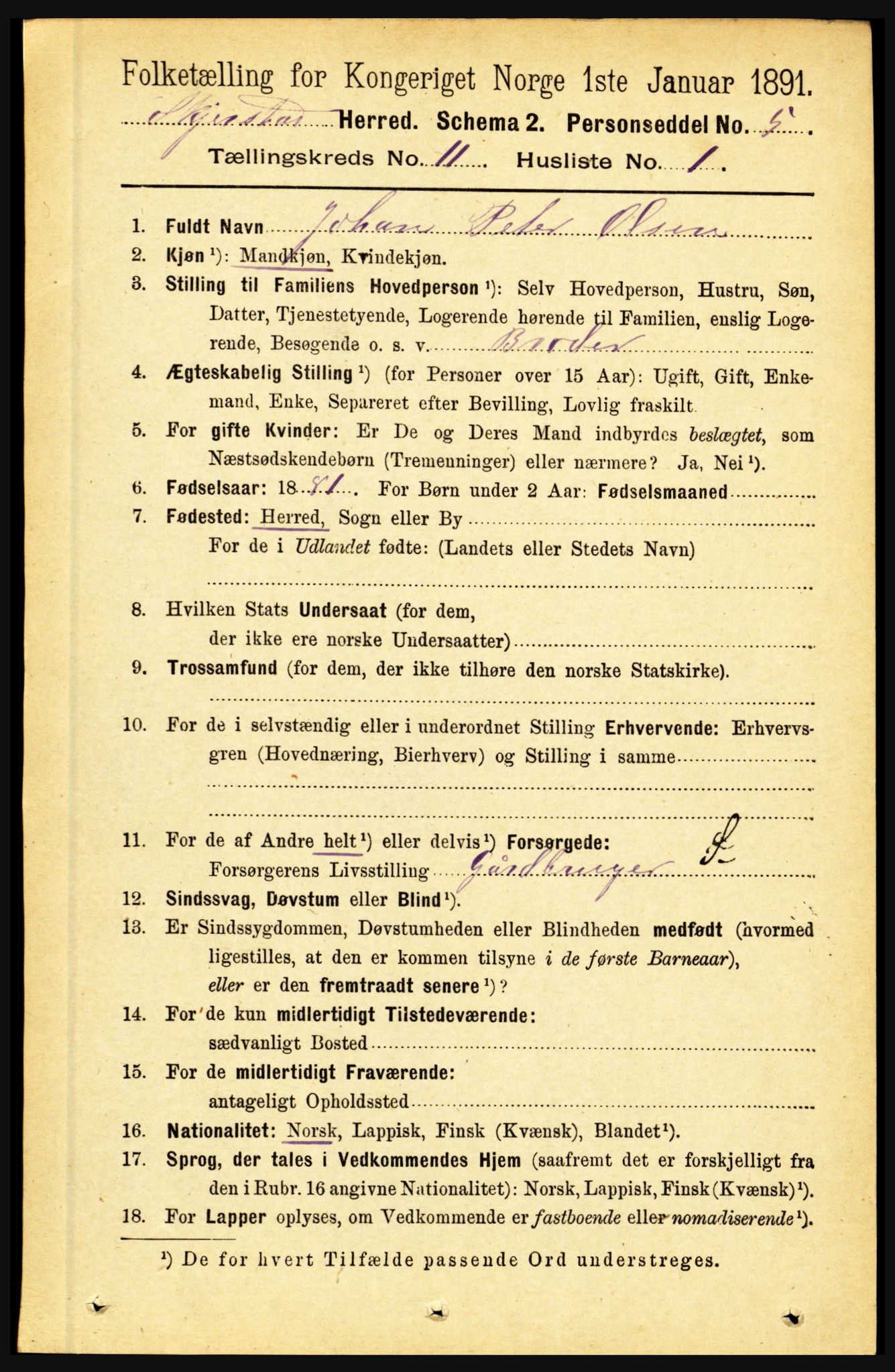 RA, 1891 census for 1842 Skjerstad, 1891, p. 3593