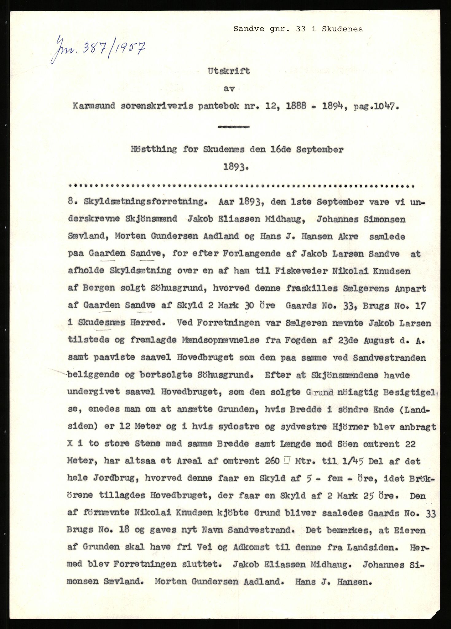 Statsarkivet i Stavanger, AV/SAST-A-101971/03/Y/Yj/L0073: Avskrifter sortert etter gårdsnavn: Sandstøl ytre - Selland, 1750-1930, p. 73