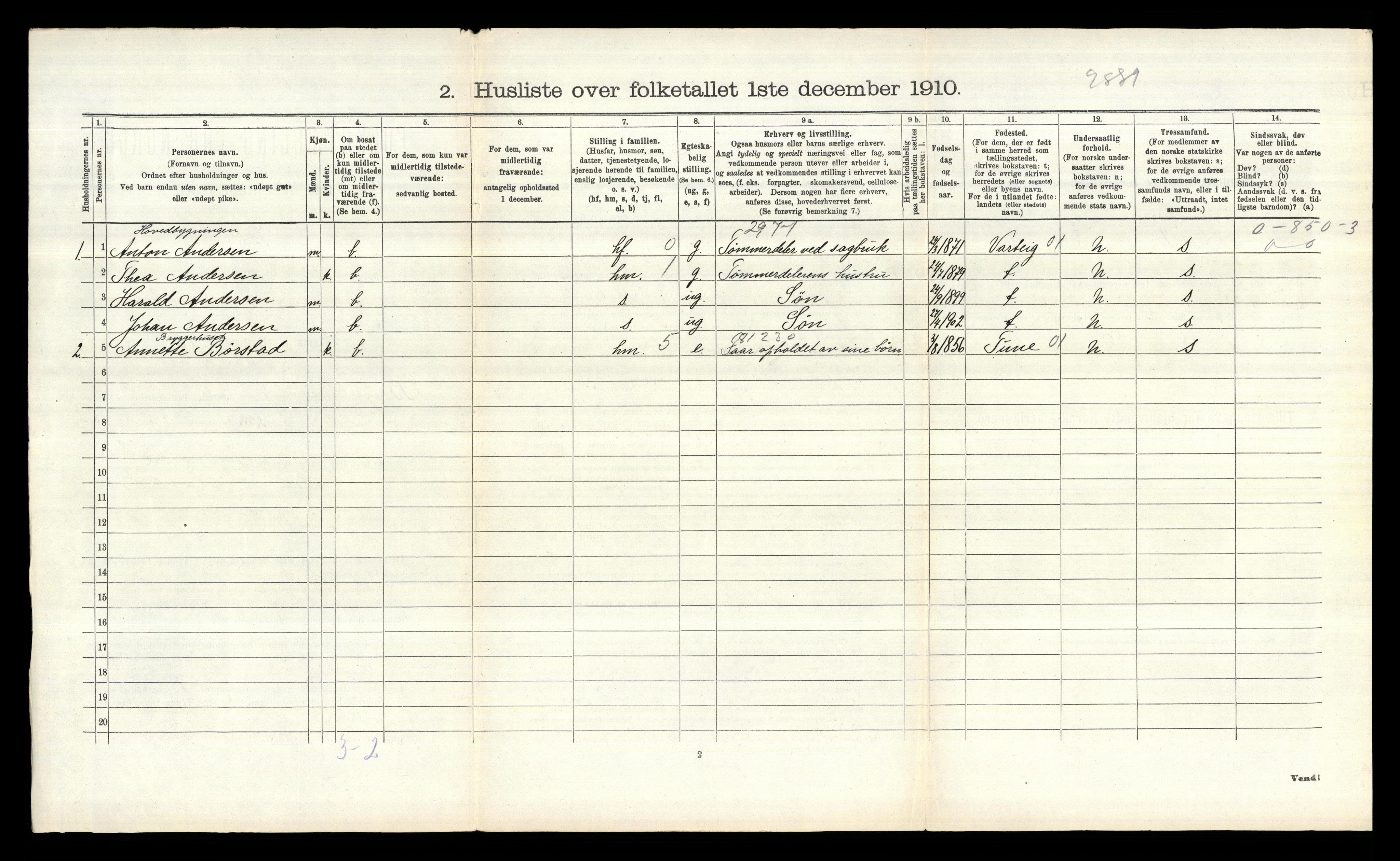 RA, 1910 census for Borge, 1910, p. 733