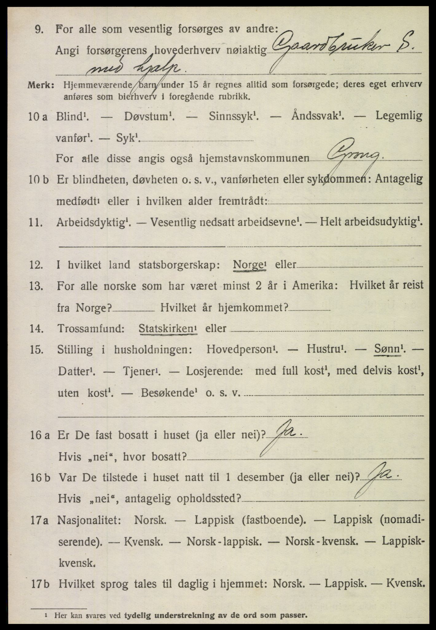 SAT, 1920 census for Grong, 1920, p. 1174