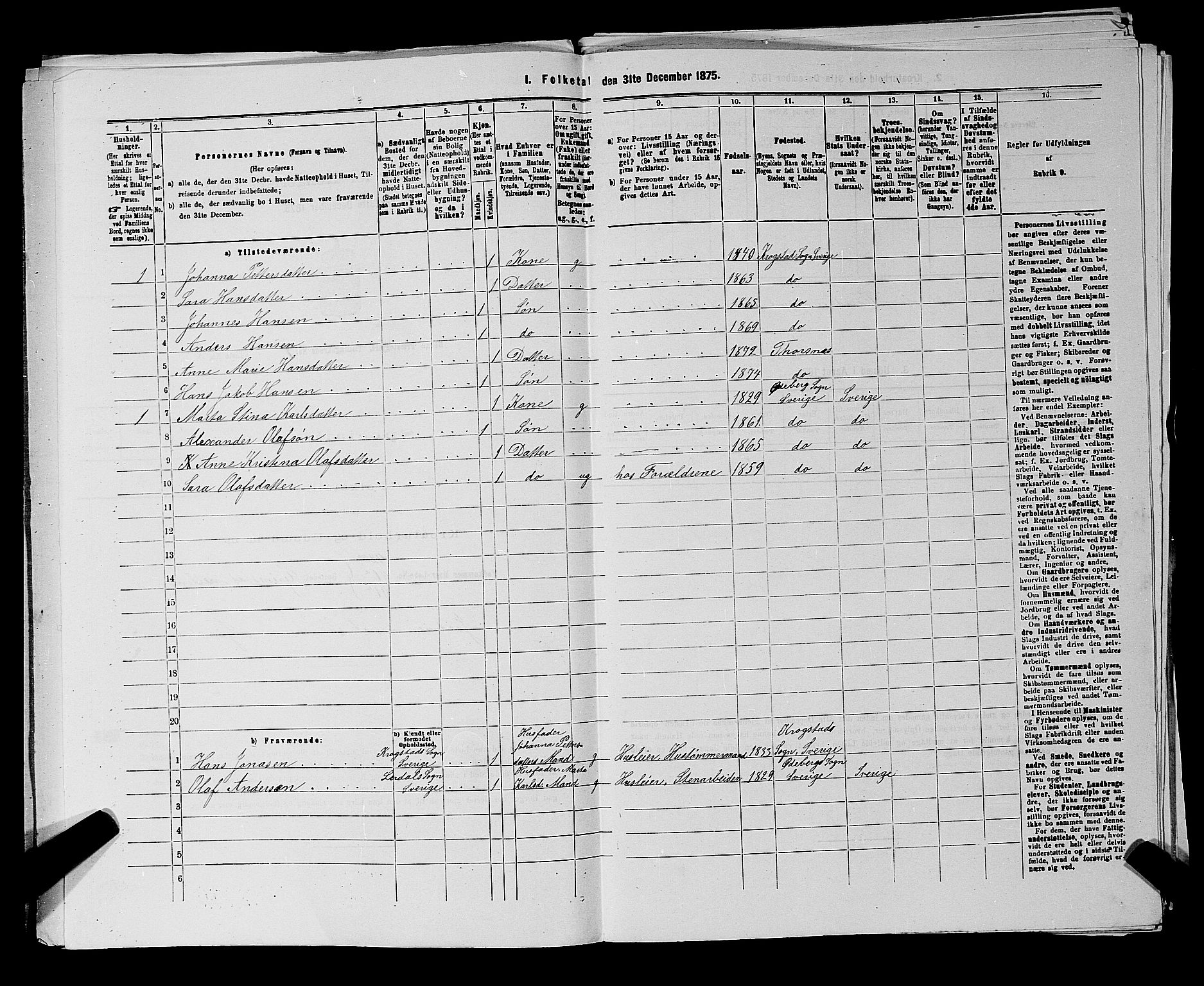 RA, 1875 census for 0113P Borge, 1875, p. 978