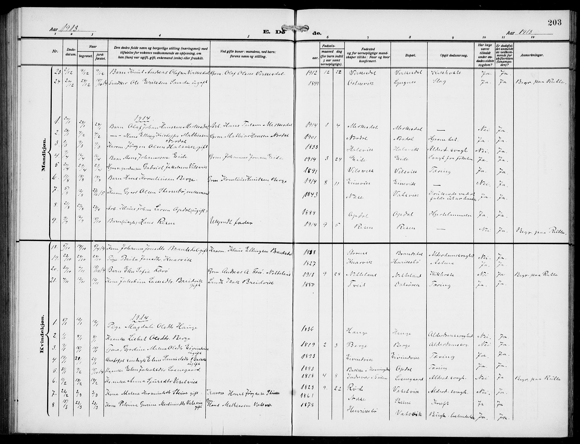 Gulen sokneprestembete, AV/SAB-A-80201/H/Hab/Habb/L0004: Parish register (copy) no. B 4, 1908-1936, p. 203