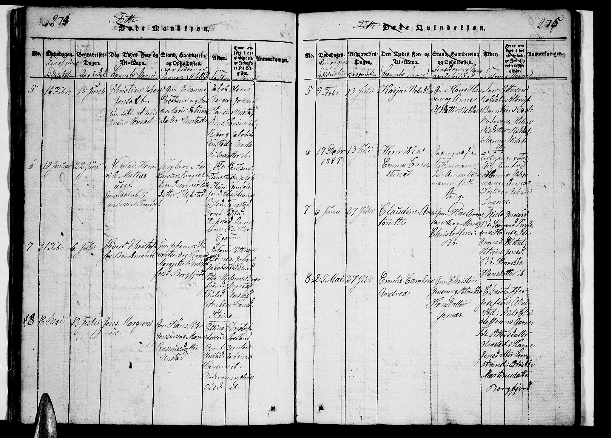Ministerialprotokoller, klokkerbøker og fødselsregistre - Nordland, SAT/A-1459/880/L1139: Parish register (copy) no. 880C01, 1836-1857, p. 274-275