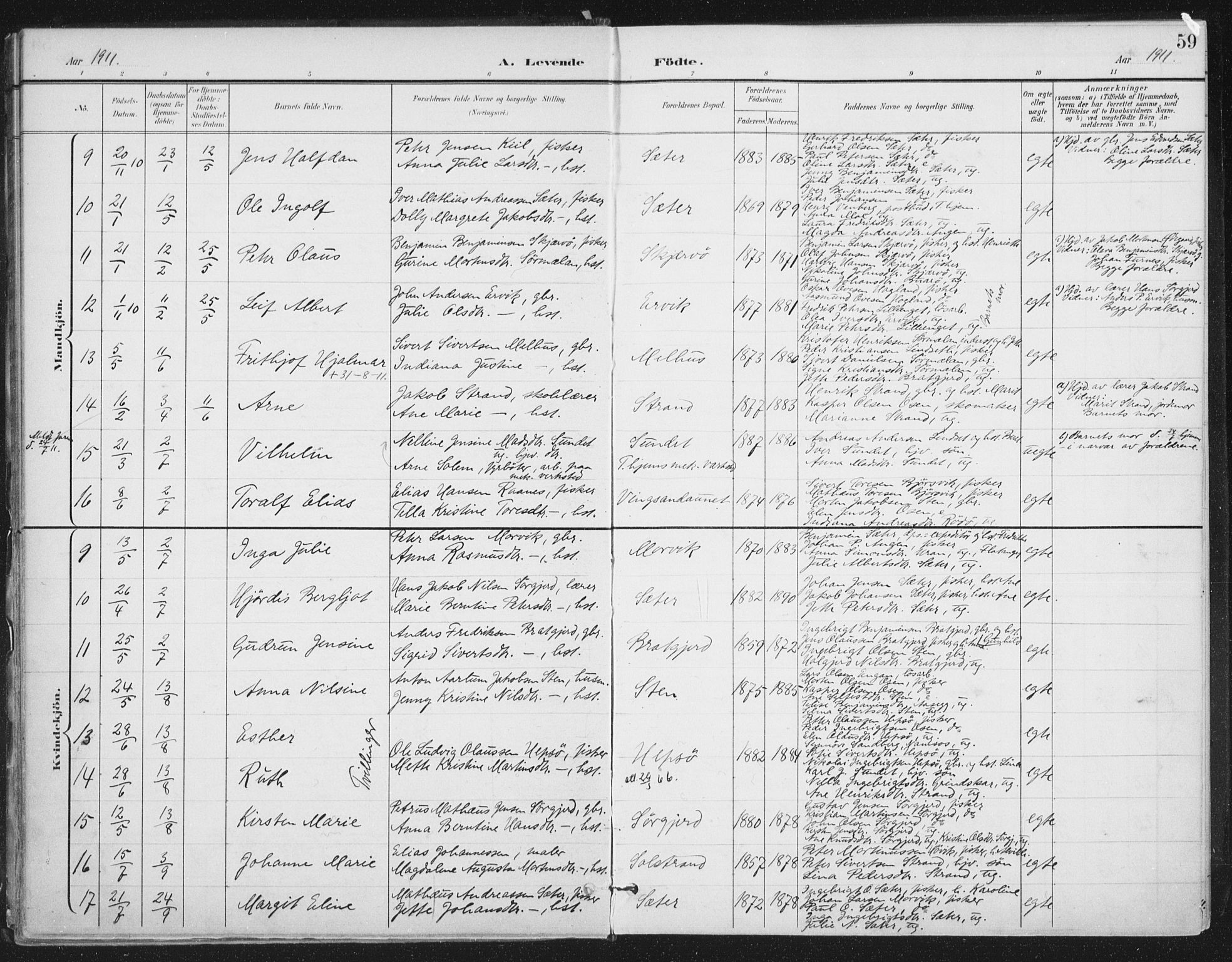 Ministerialprotokoller, klokkerbøker og fødselsregistre - Sør-Trøndelag, SAT/A-1456/658/L0723: Parish register (official) no. 658A02, 1897-1912, p. 59