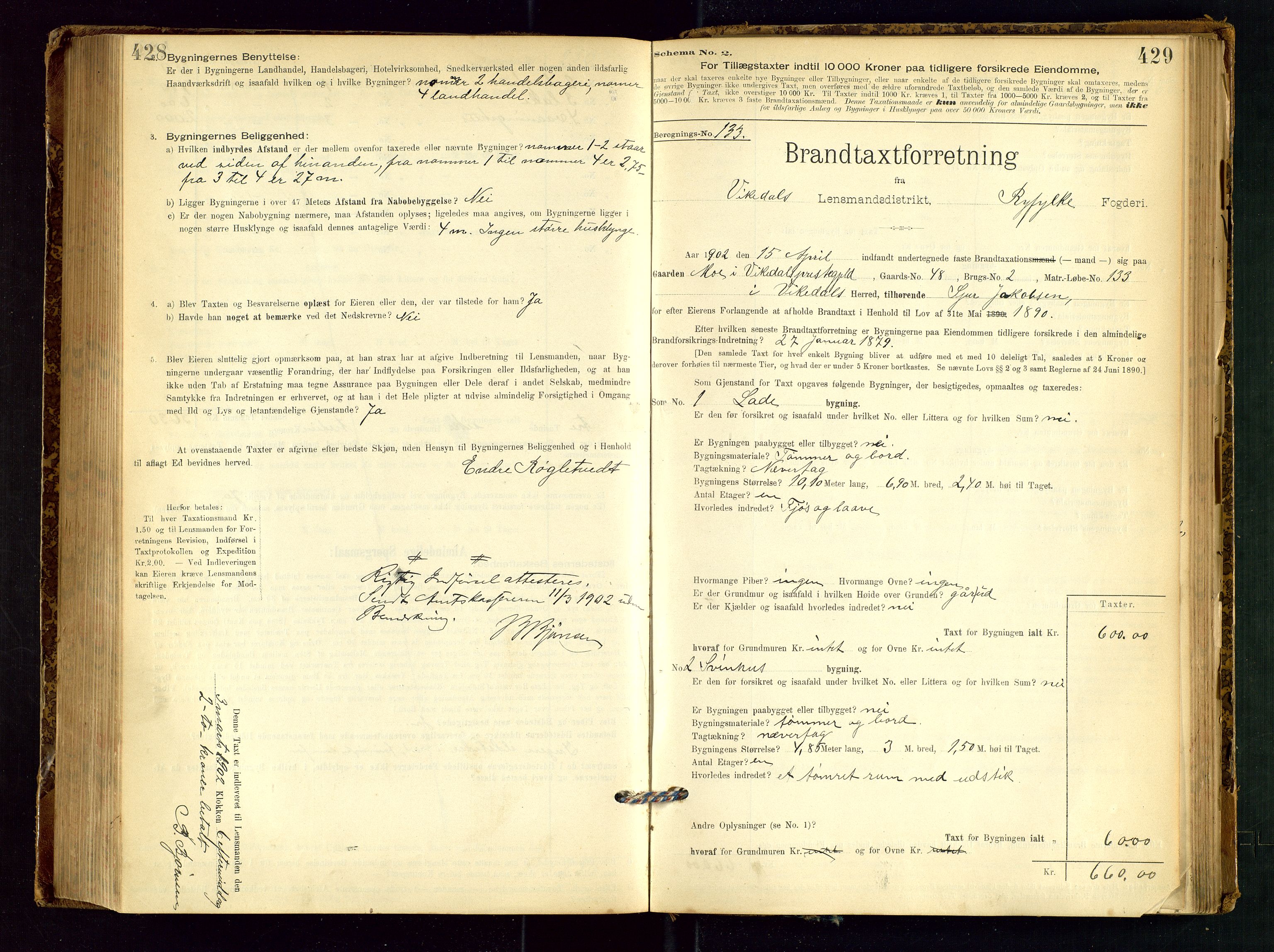 Vikedal lensmannskontor, AV/SAST-A-100179/Gob/L0004: Branntakstprotokoll, 1894-1952, p. 428-429