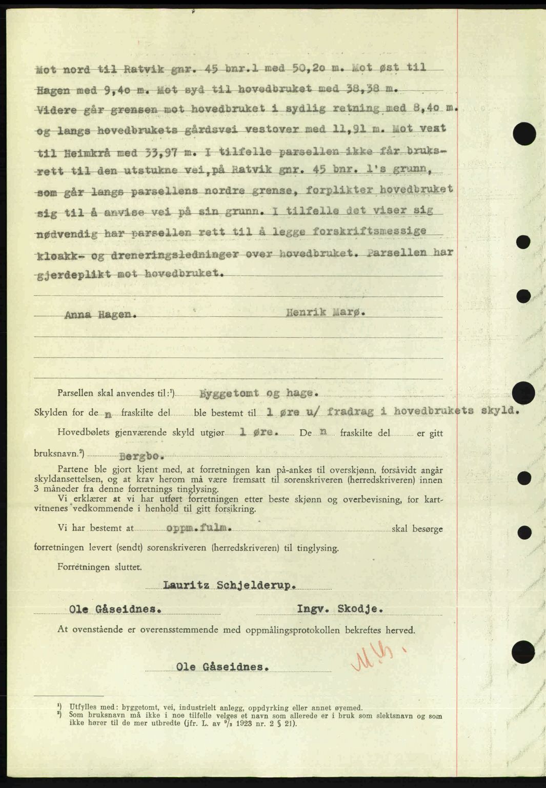 Nordre Sunnmøre sorenskriveri, AV/SAT-A-0006/1/2/2C/2Ca: Mortgage book no. A25, 1947-1947, Diary no: : 1257/1947