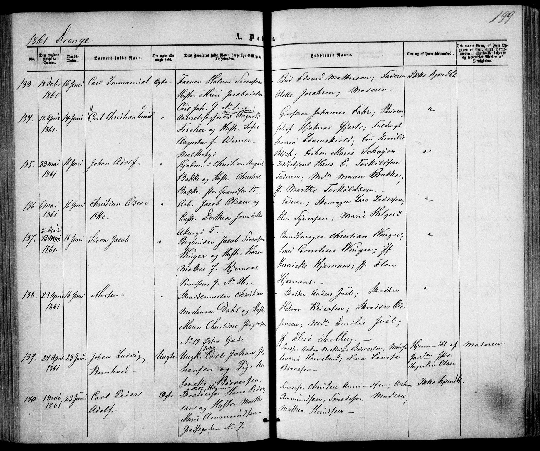 Trefoldighet prestekontor Kirkebøker, SAO/A-10882/F/Fa/L0001: Parish register (official) no. I 1, 1858-1863, p. 199