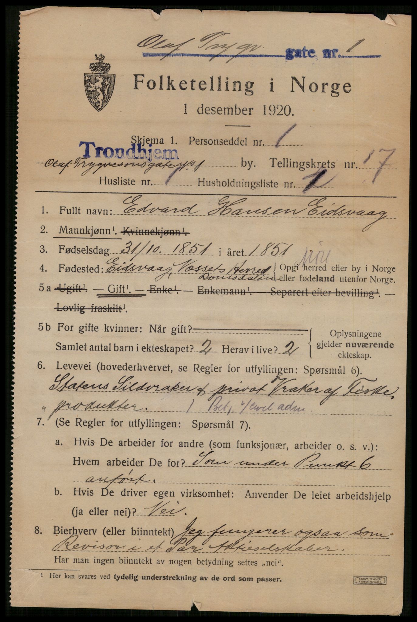 SAT, 1920 census for Trondheim, 1920, p. 55388