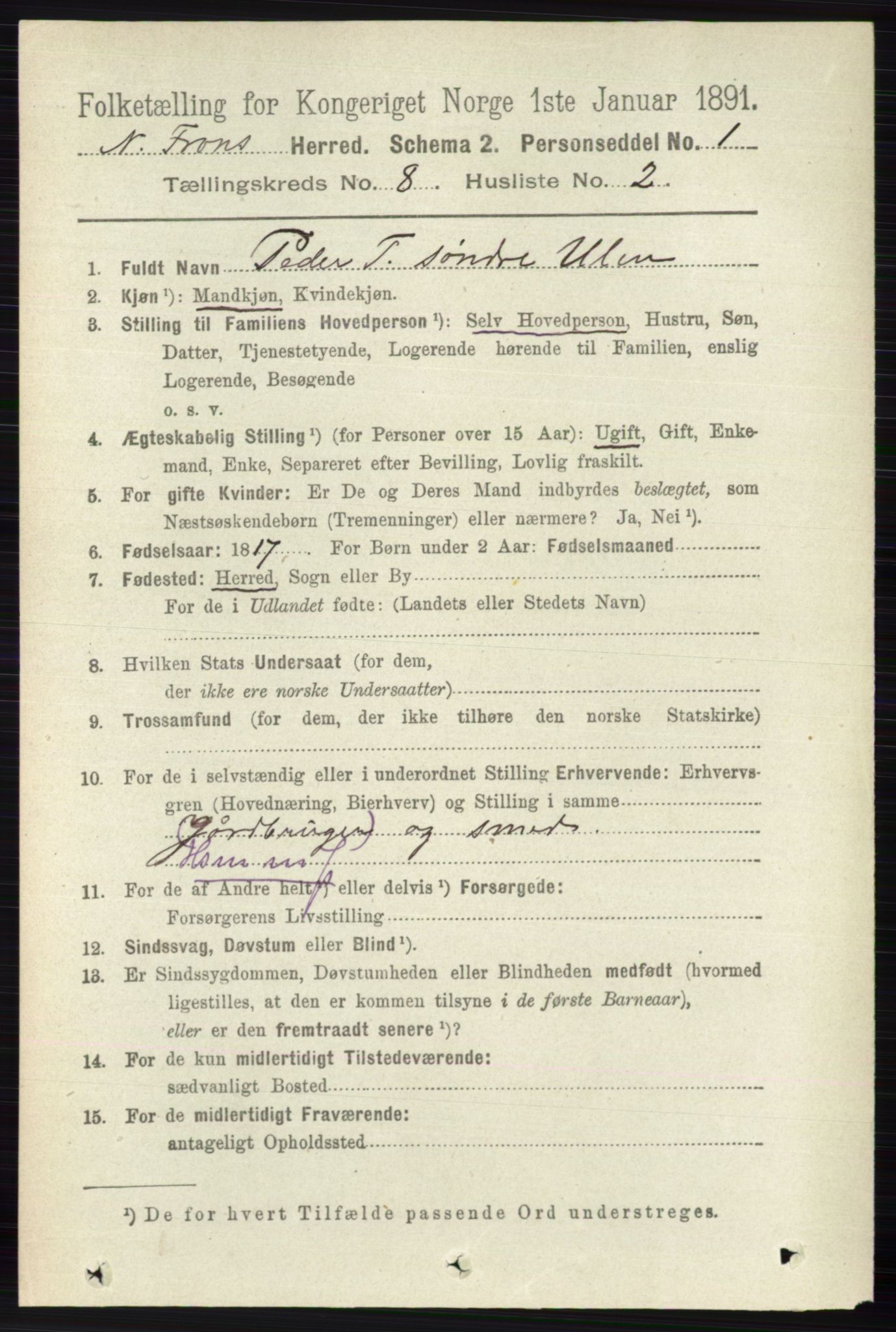 RA, 1891 census for 0518 Nord-Fron, 1891, p. 3428