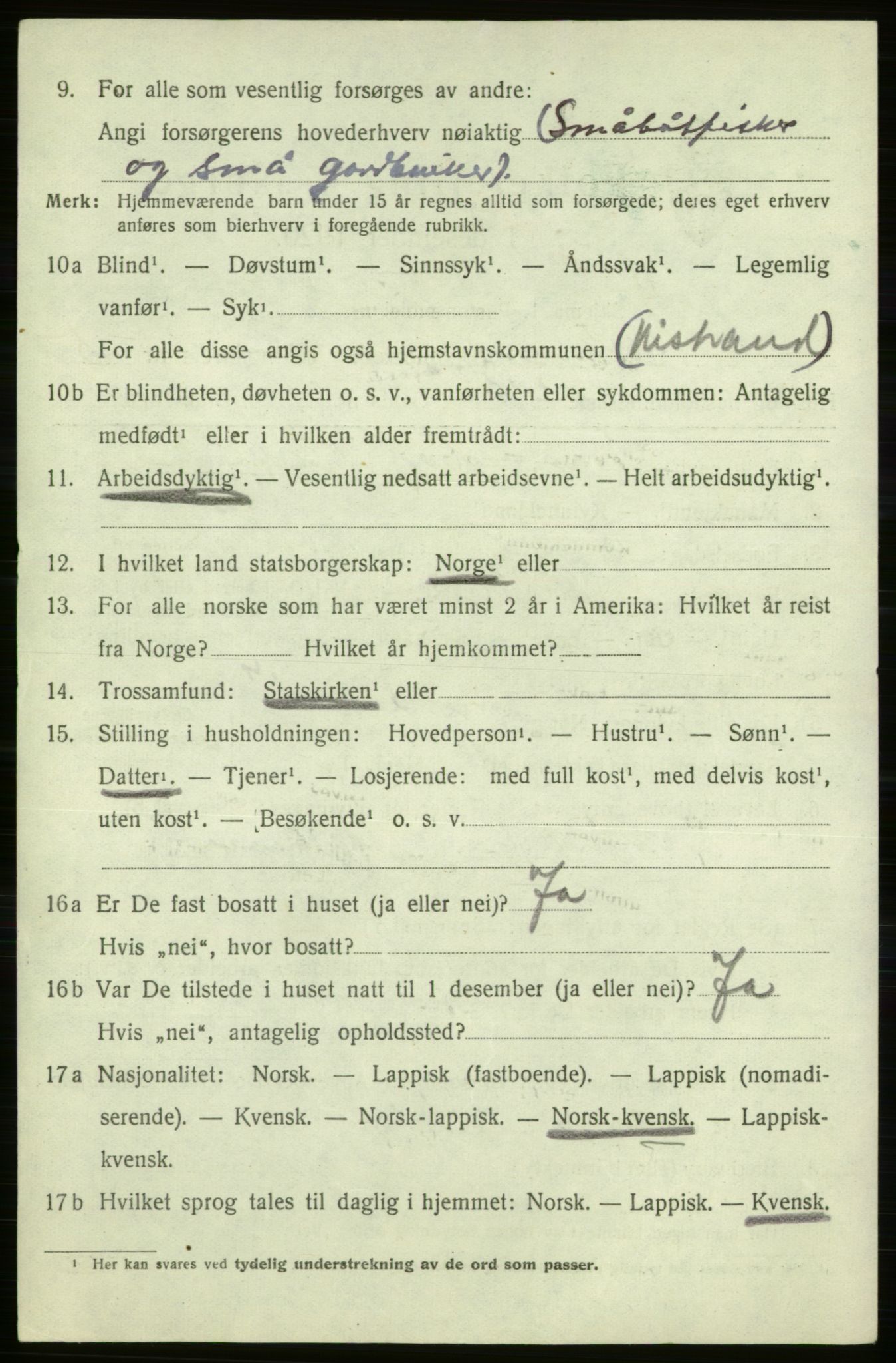 SATØ, 1920 census for Kistrand, 1920, p. 4249