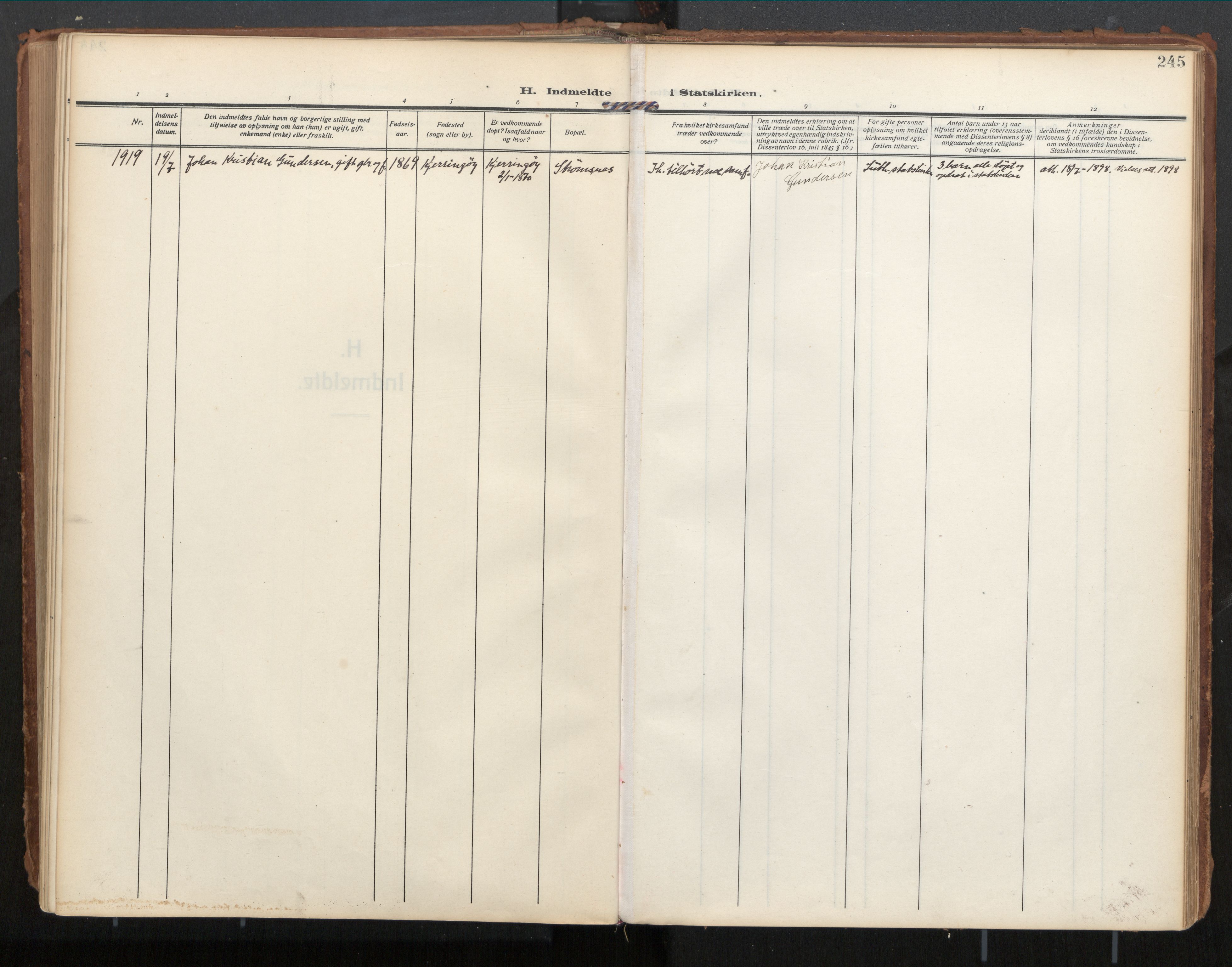 Ministerialprotokoller, klokkerbøker og fødselsregistre - Nordland, SAT/A-1459/854/L0784: Parish register (official) no. 854A07, 1910-1922, p. 245