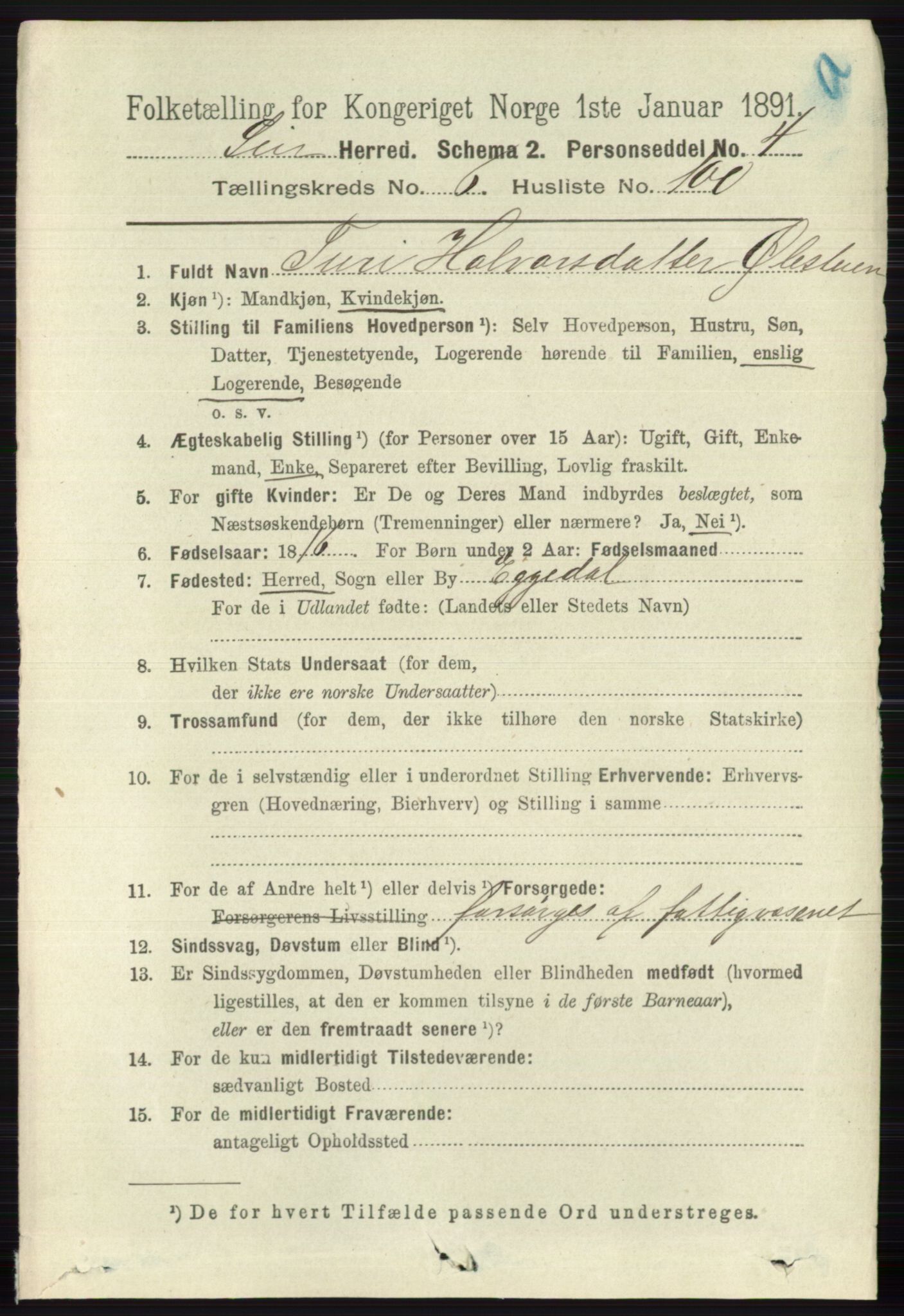 RA, 1891 census for 0626 Lier, 1891, p. 4430