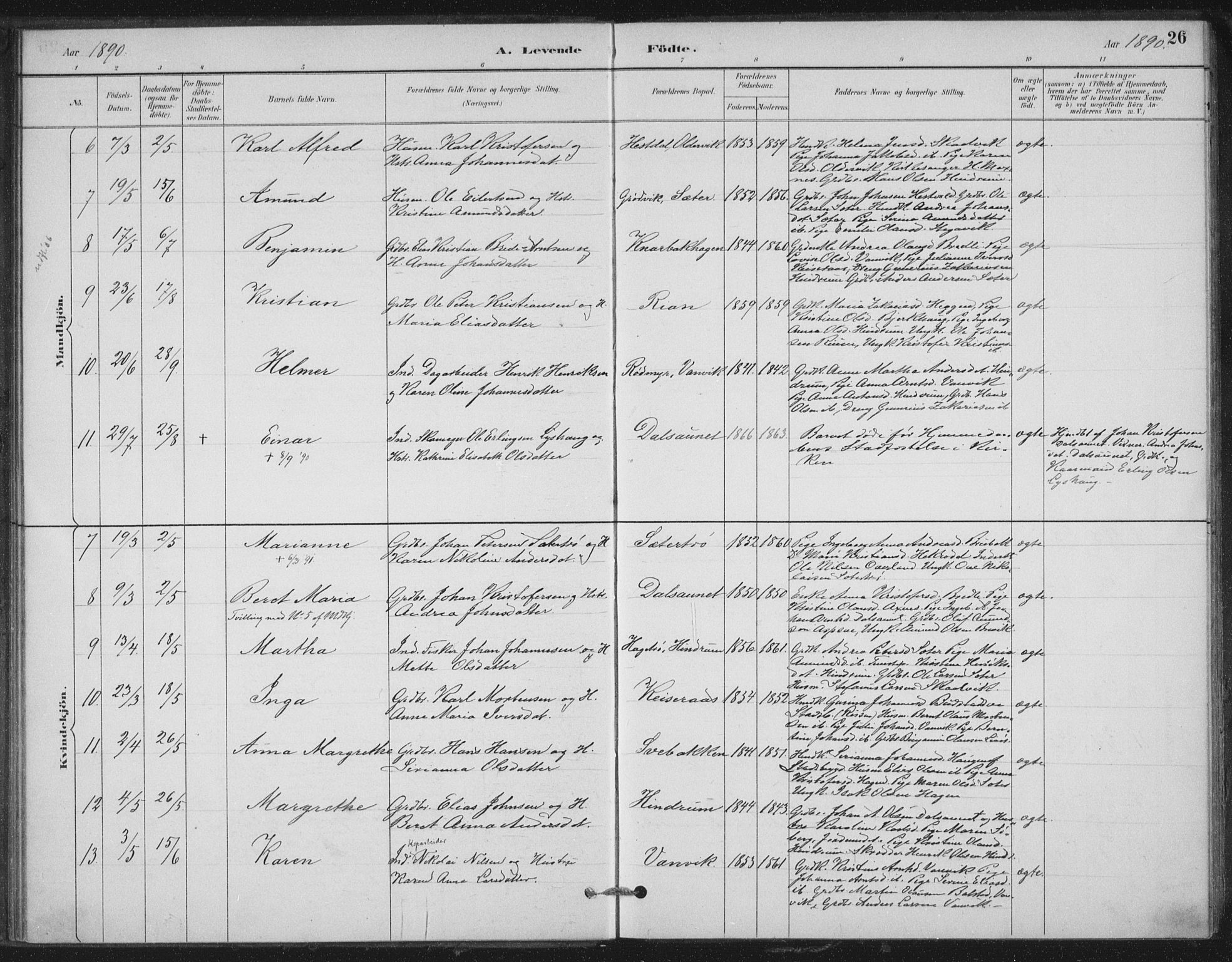 Ministerialprotokoller, klokkerbøker og fødselsregistre - Nord-Trøndelag, SAT/A-1458/702/L0023: Parish register (official) no. 702A01, 1883-1897, p. 26