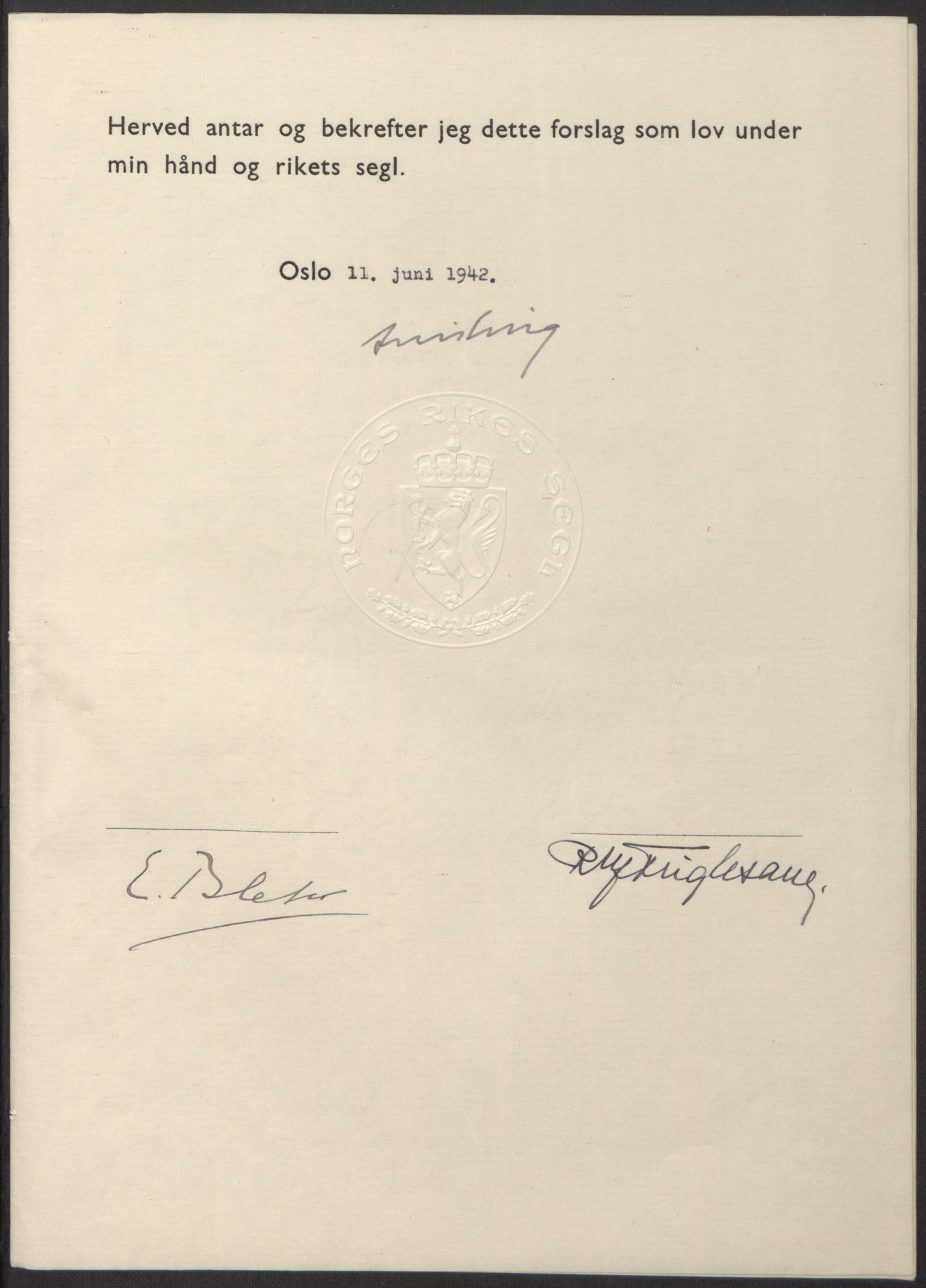 NS-administrasjonen 1940-1945 (Statsrådsekretariatet, de kommisariske statsråder mm), RA/S-4279/D/Db/L0098: Lover II, 1942, p. 68