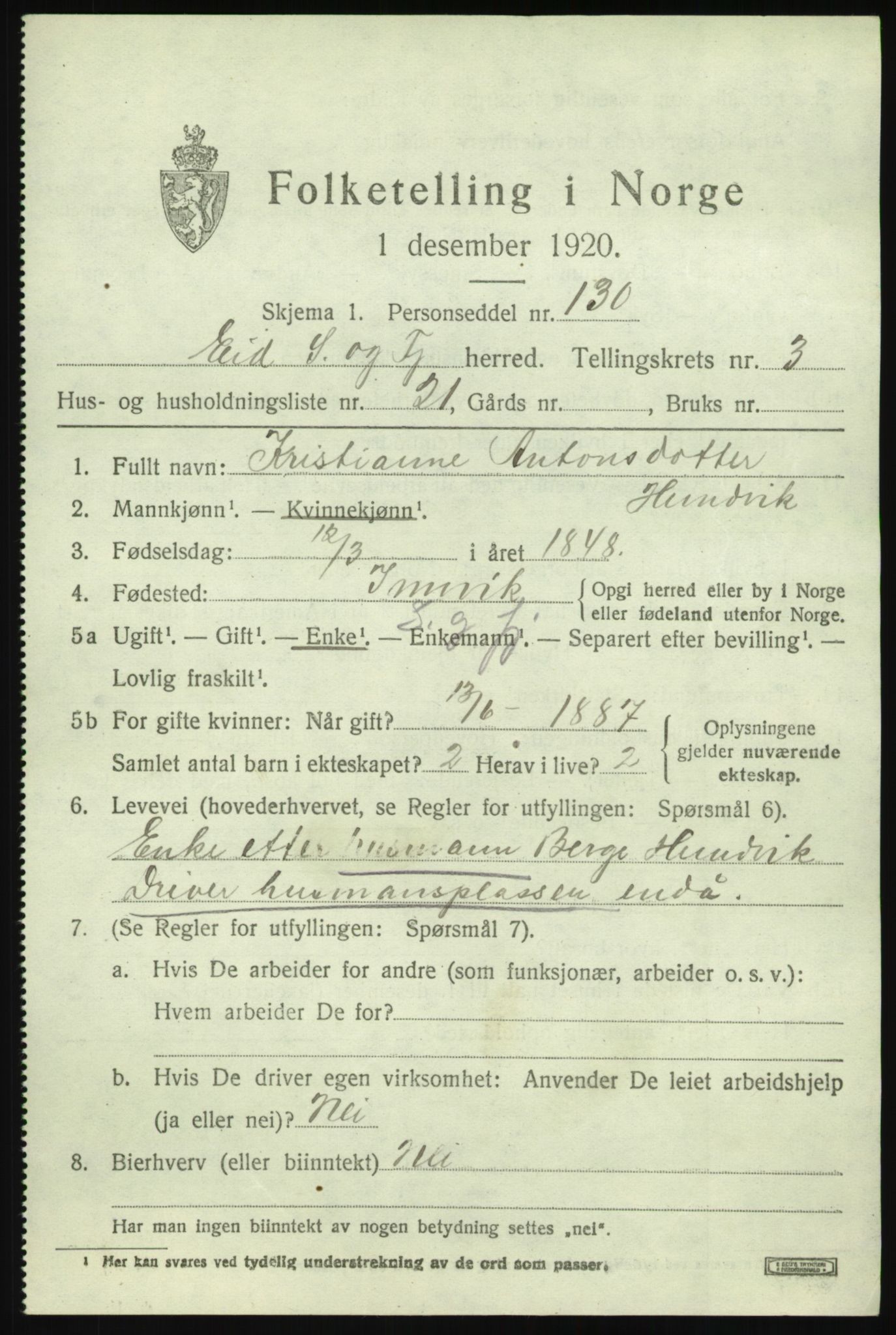 SAB, 1920 census for Eid, 1920, p. 2258