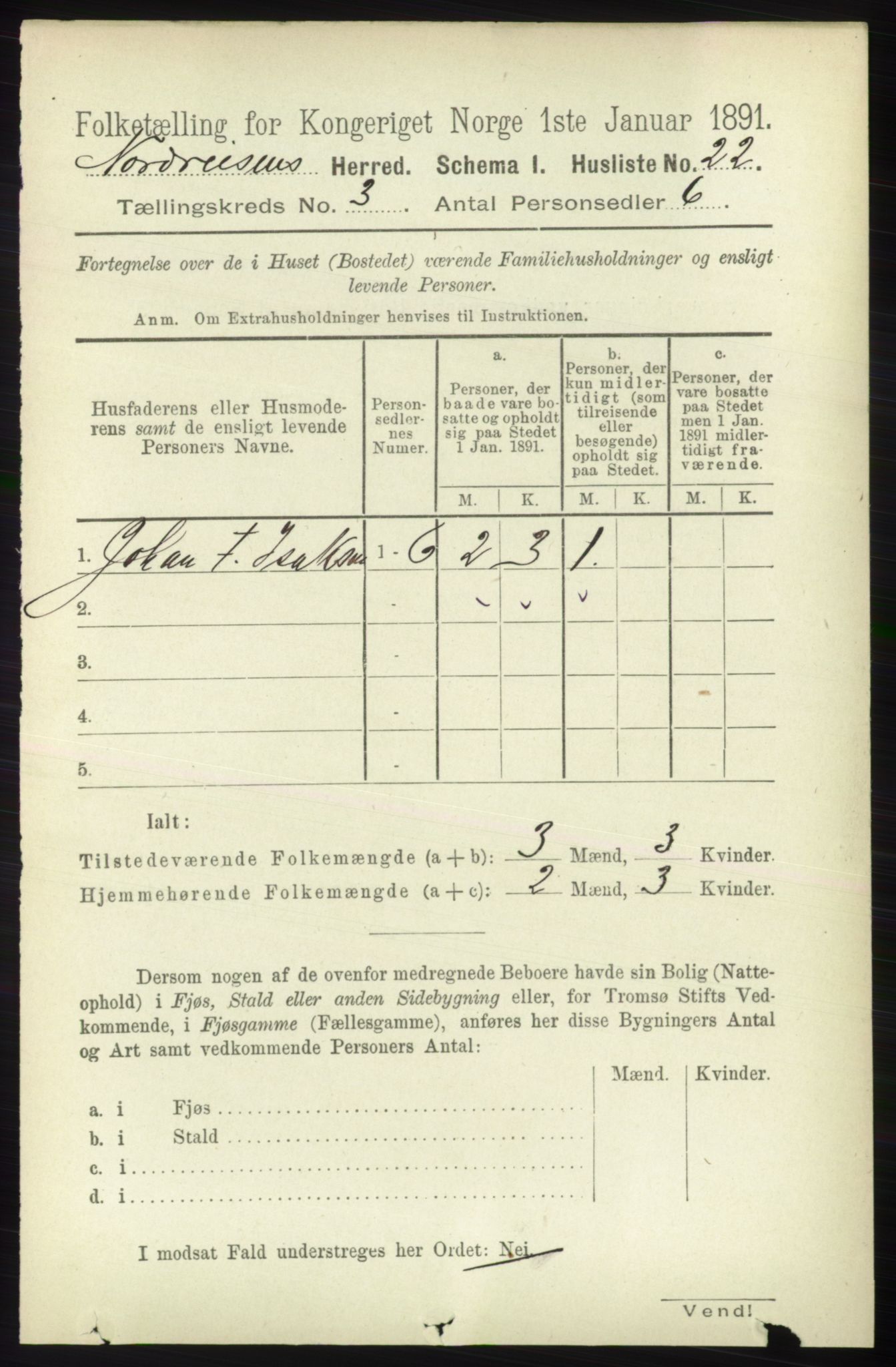 RA, 1891 census for 1942 Nordreisa, 1891, p. 1322