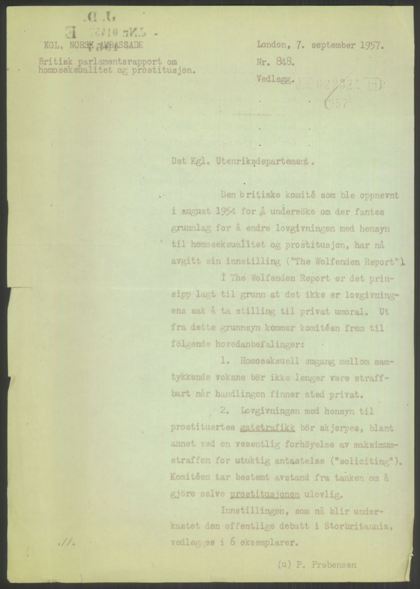 Justisdepartementet, Lovavdelingen, RA/S-3212/D/De/L0029/0001: Straffeloven / Straffelovens revisjon: 5 - Ot. prp. nr.  41 - 1945: Homoseksualiet. 3 mapper, 1956-1970, p. 980