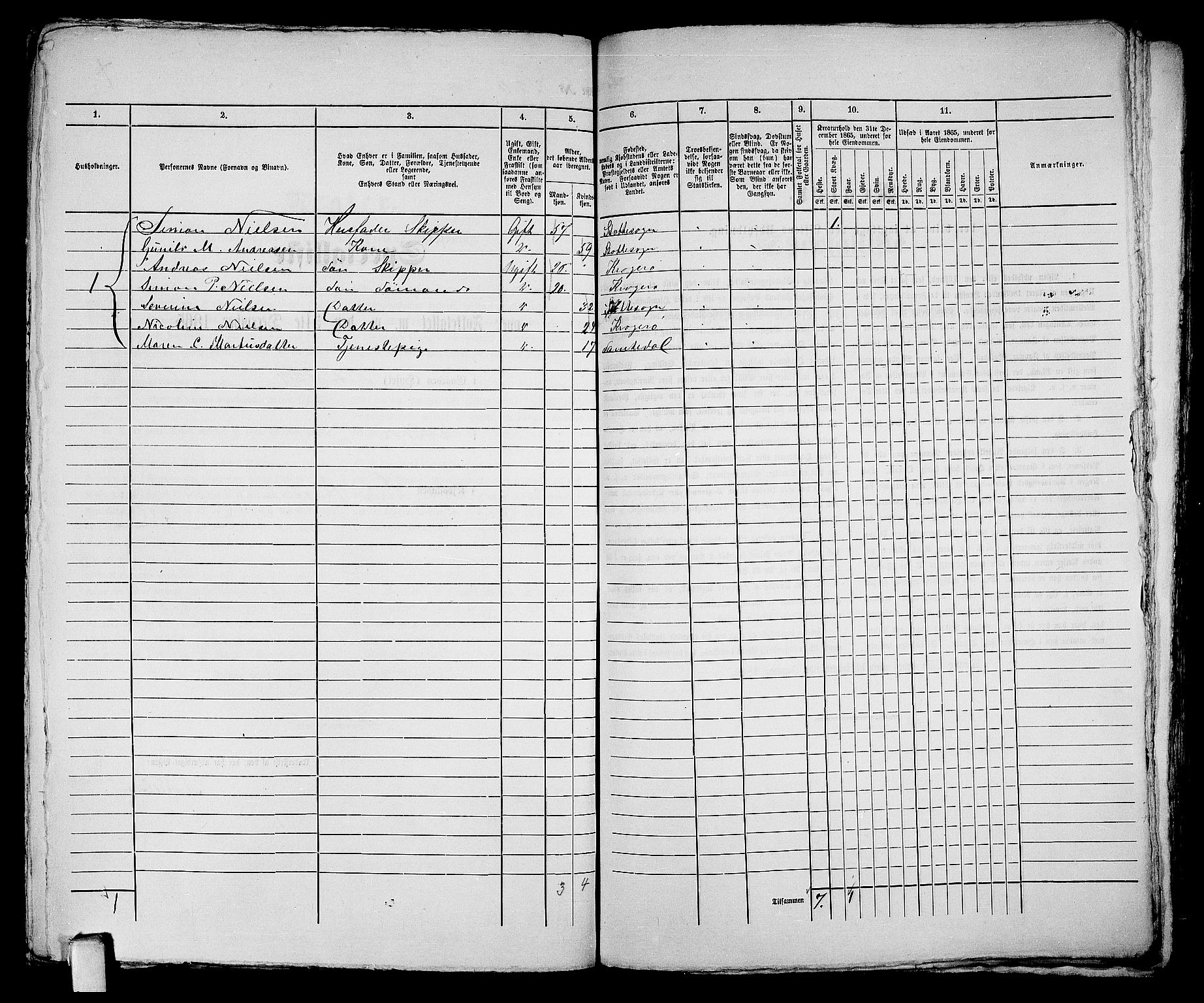 RA, 1865 census for Kragerø/Kragerø, 1865, p. 451