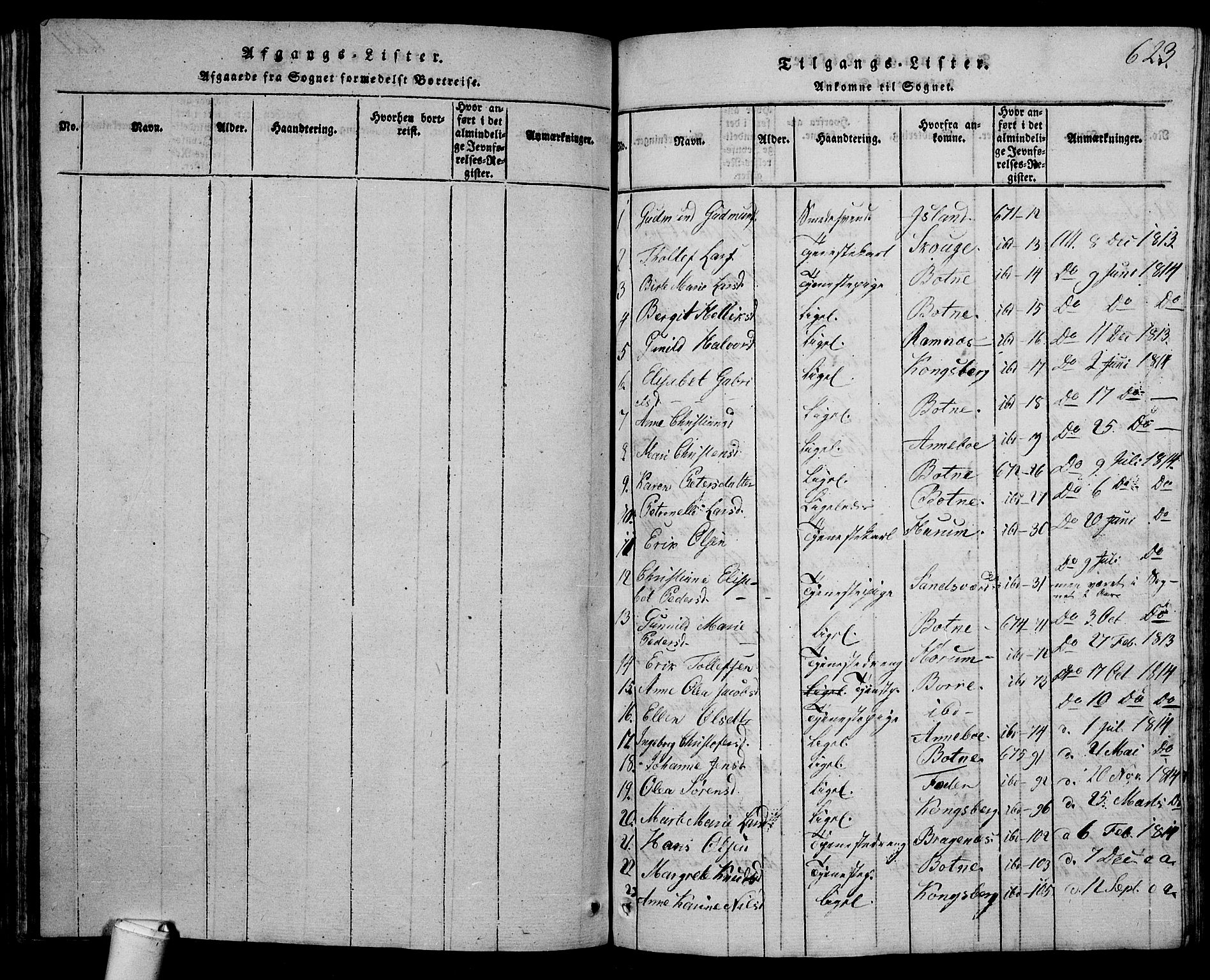 Våle kirkebøker, SAKO/A-334/G/Ga/L0001: Parish register (copy) no. I 1, 1814-1824, p. 622-623