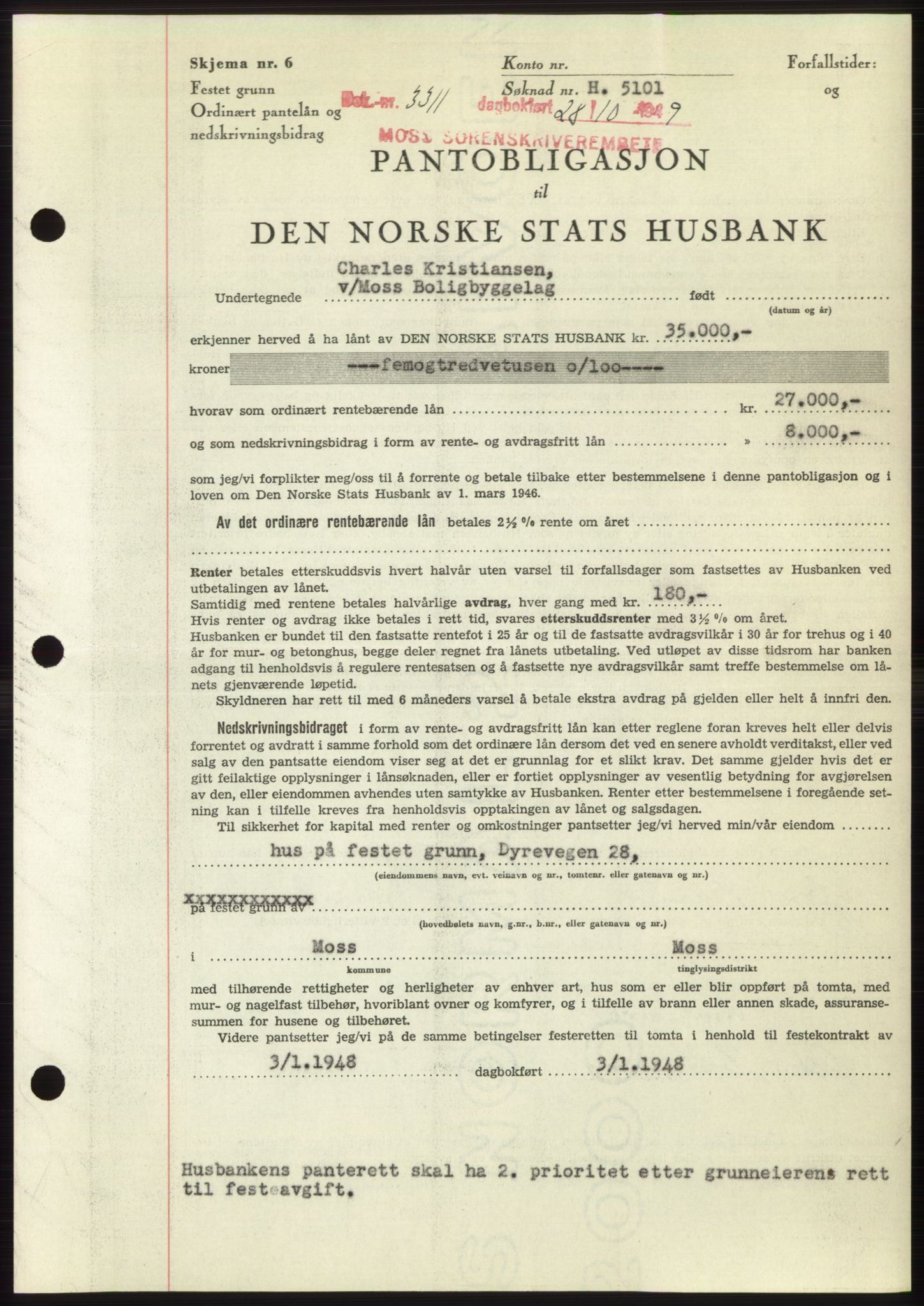 Moss sorenskriveri, SAO/A-10168: Mortgage book no. B23, 1949-1950, Diary no: : 3311/1949