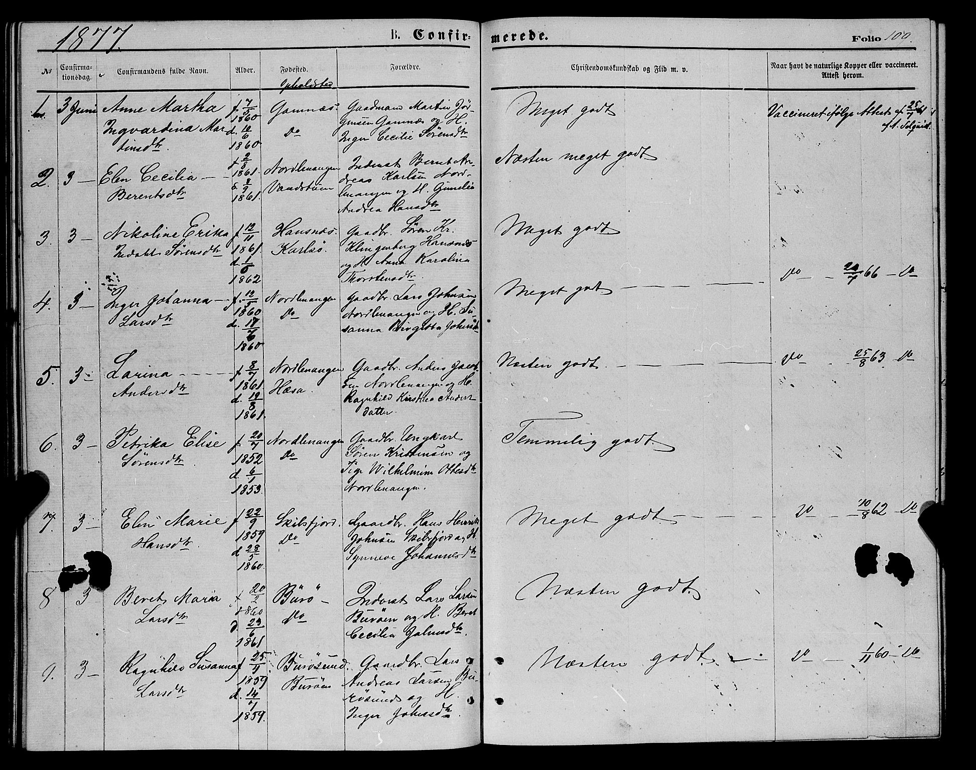 Karlsøy sokneprestembete, AV/SATØ-S-1299/H/Ha/Haa/L0005kirke: Parish register (official) no. 5, 1872-1878, p. 109
