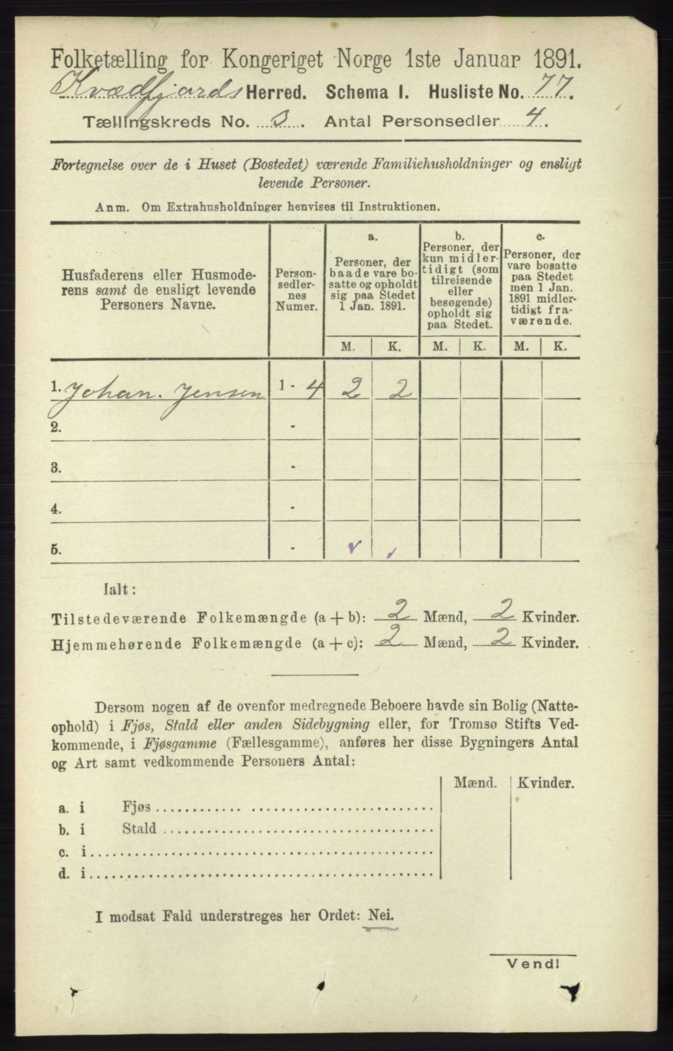 RA, 1891 census for 1911 Kvæfjord, 1891, p. 1297