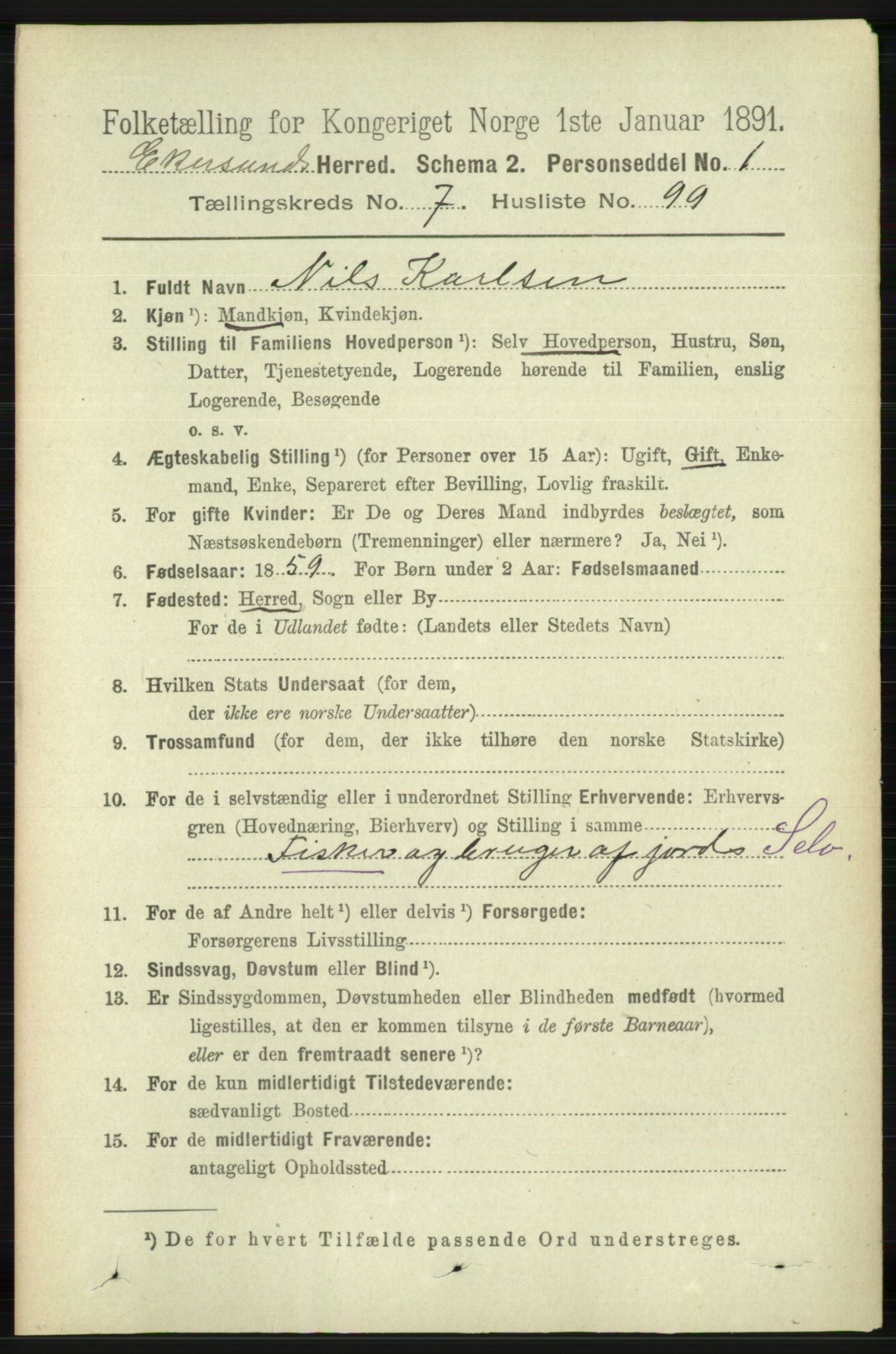 RA, 1891 census for 1116 Eigersund herred, 1891, p. 3399