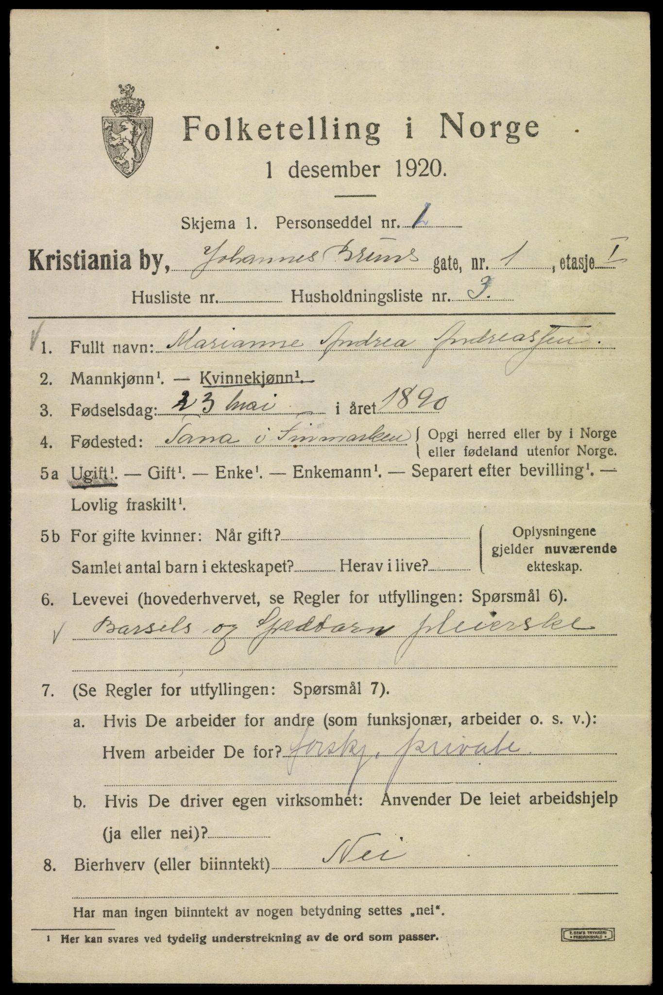 SAO, 1920 census for Kristiania, 1920, p. 323491