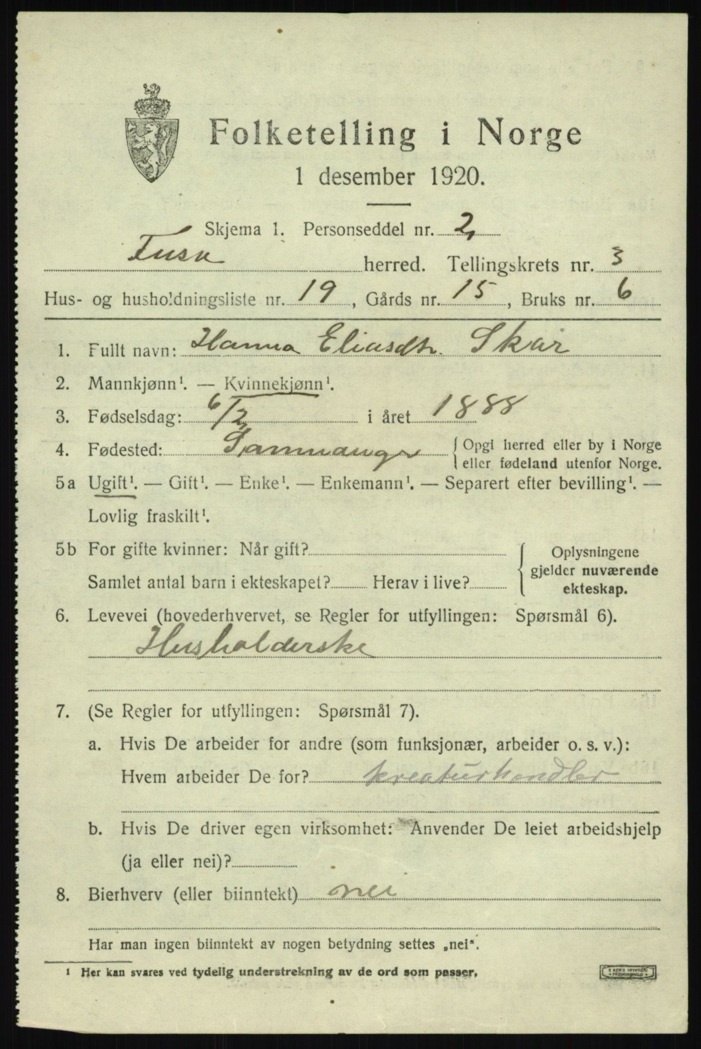 SAB, 1920 census for Fusa, 1920, p. 1545