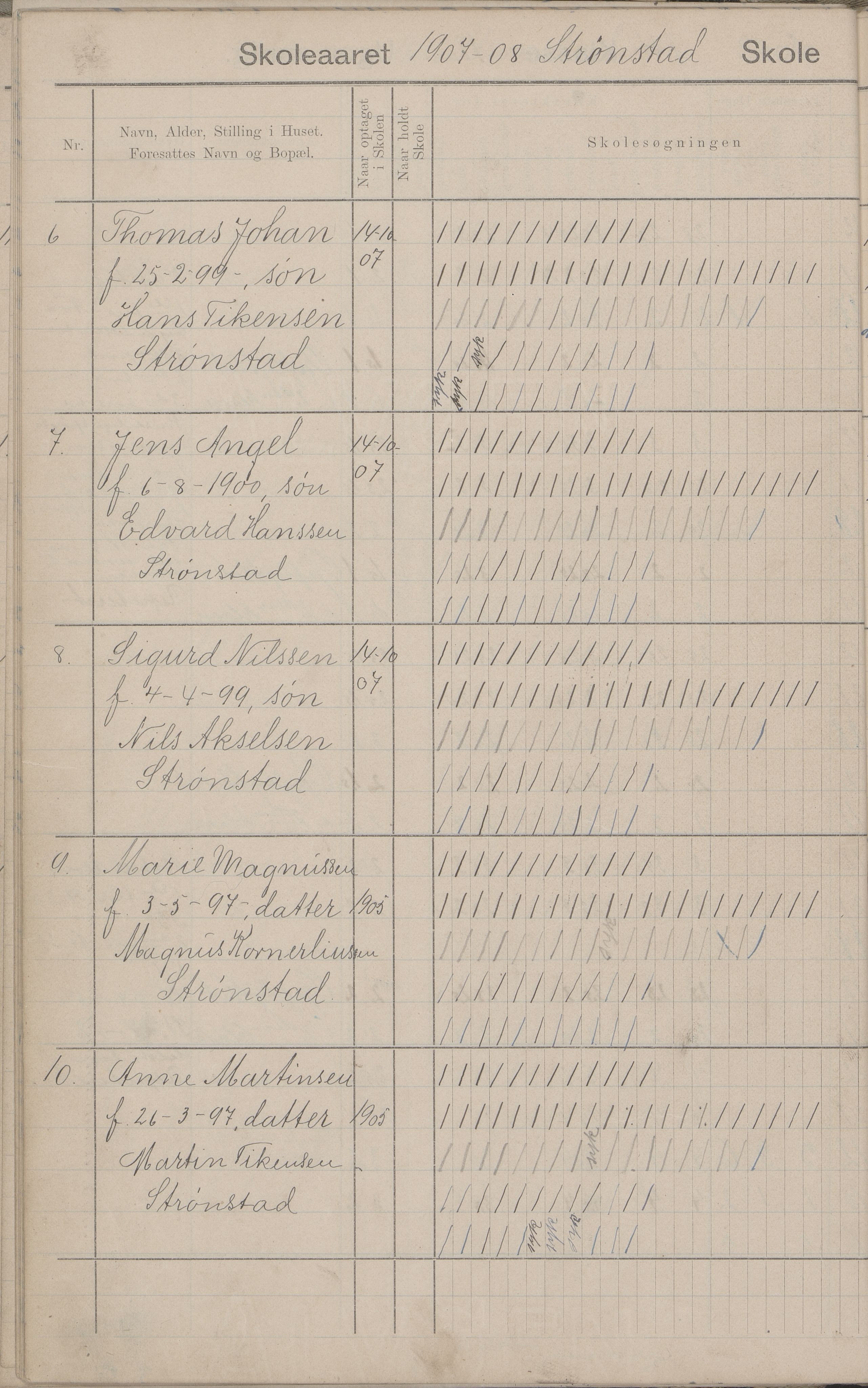 Hadsel kommune. Strønstad skolekrets, AIN/K-18660.510.13/G/L0001: Skoleprotokoll for Strønstad skole - Seloter, 1905-1914