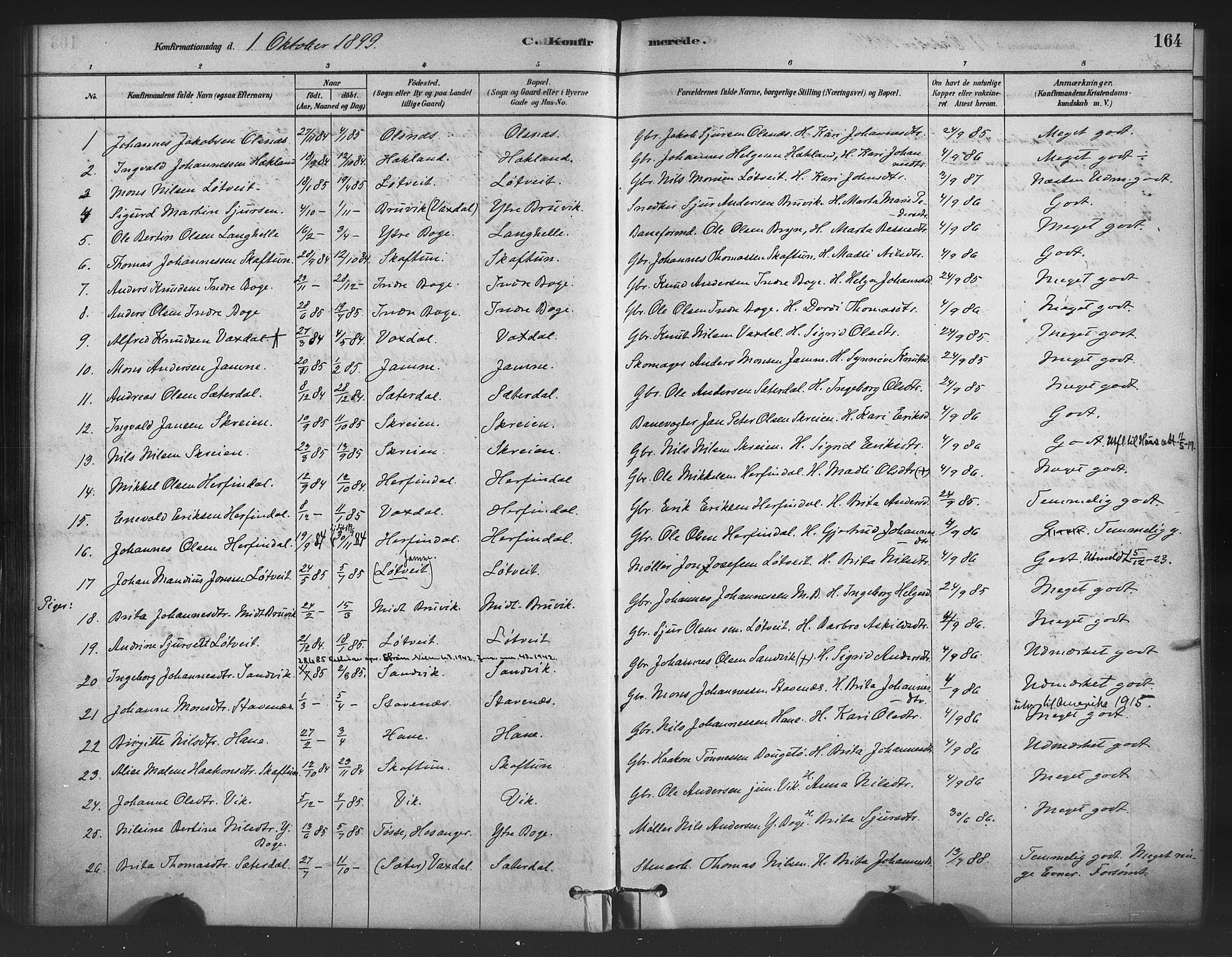 Bruvik Sokneprestembete, AV/SAB-A-74701/H/Haa: Parish register (official) no. B 1, 1878-1904, p. 164