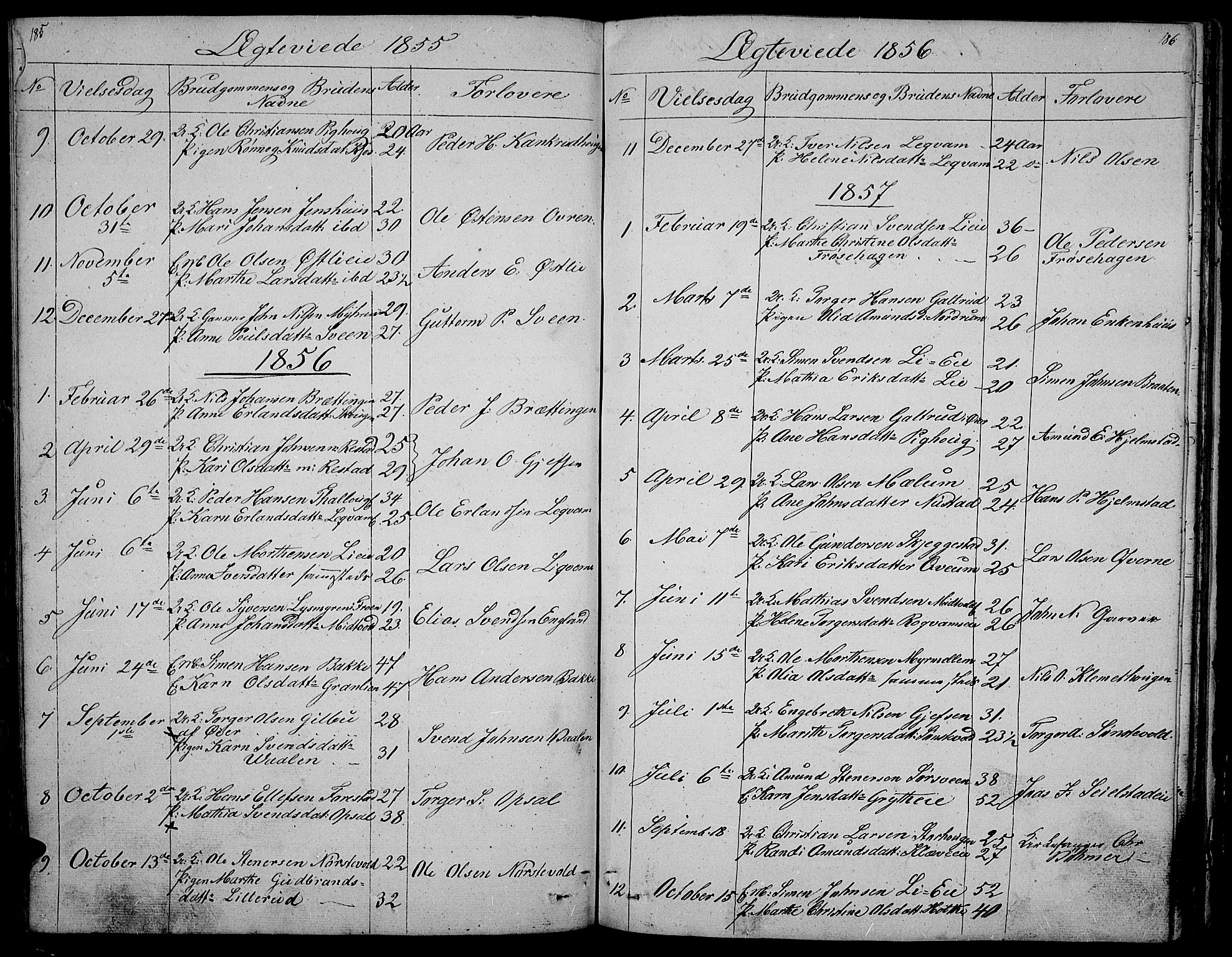 Gausdal prestekontor, SAH/PREST-090/H/Ha/Hab/L0003: Parish register (copy) no. 3, 1829-1864, p. 185-186