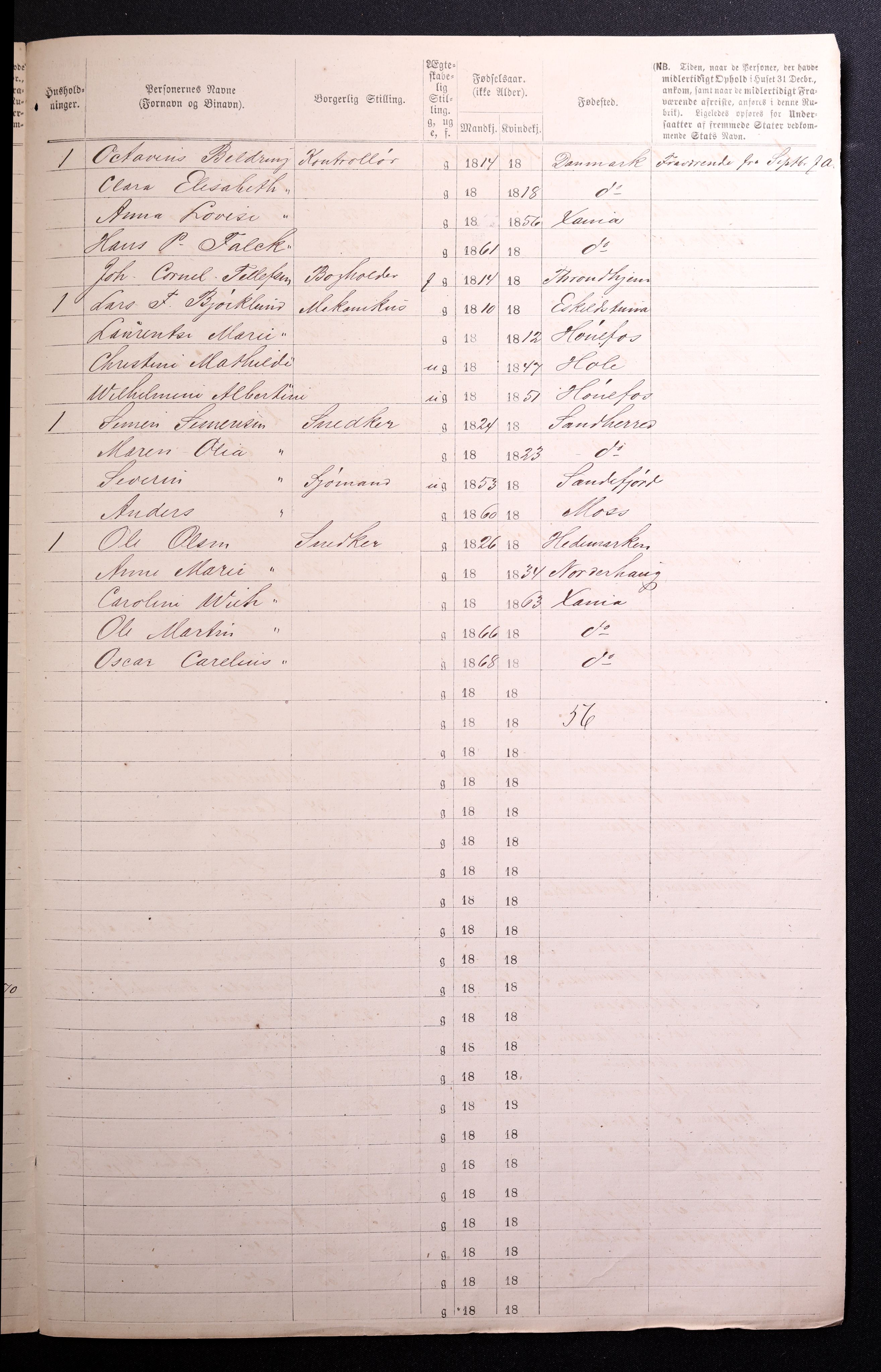 RA, 1870 census for 0301 Kristiania, 1870, p. 1307